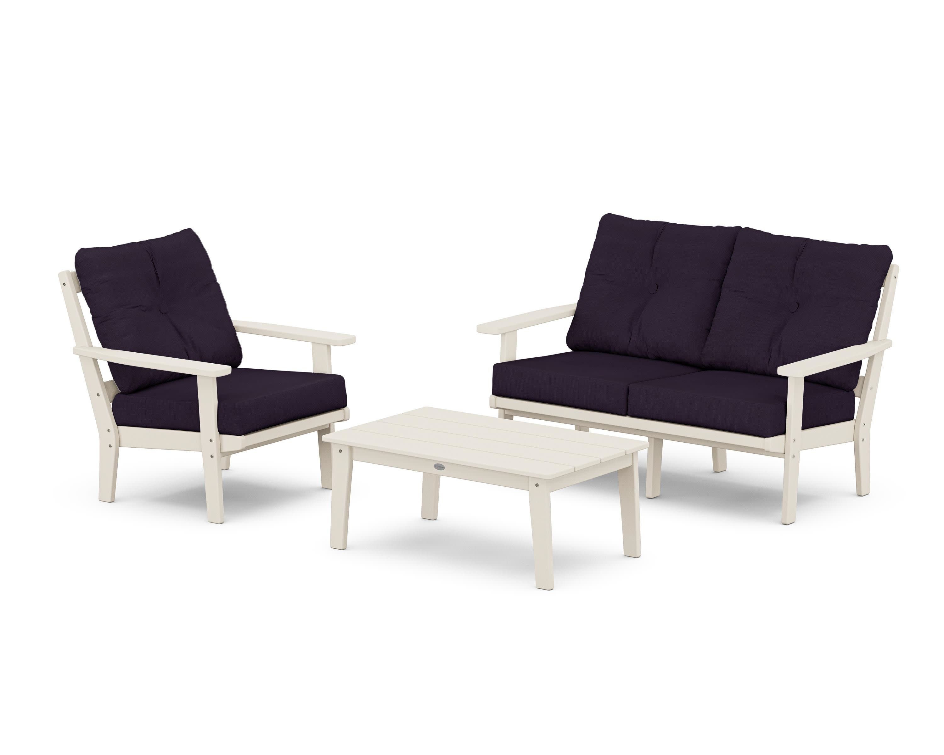 Prairie 3-Piece Deep Seating Set with Loveseat in Sand / Navy Linen