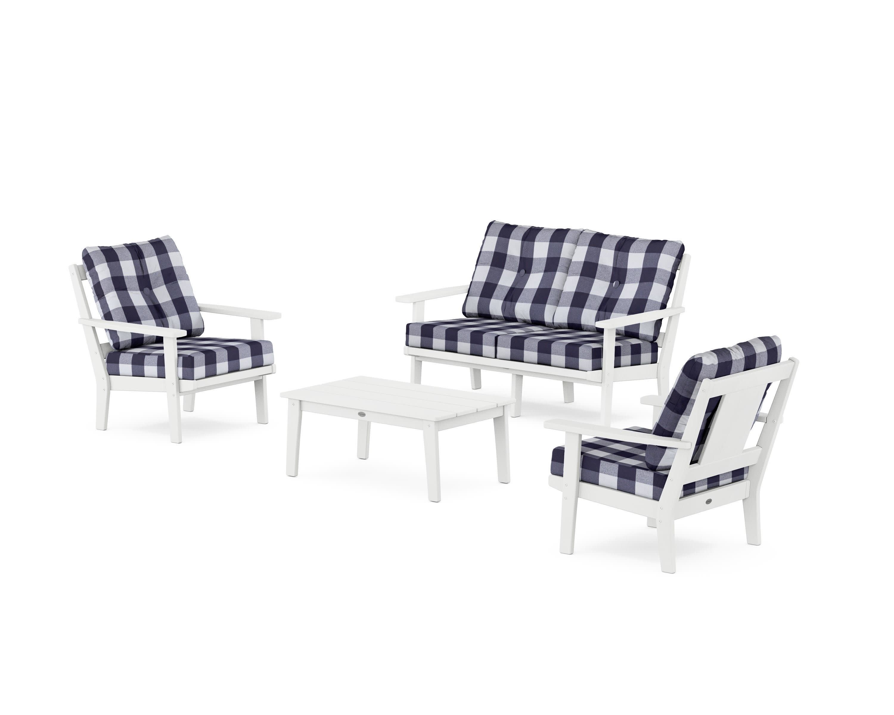 Prairie 4-Piece Deep Seating Set with Loveseat in White / Buffalo Plaid Navy