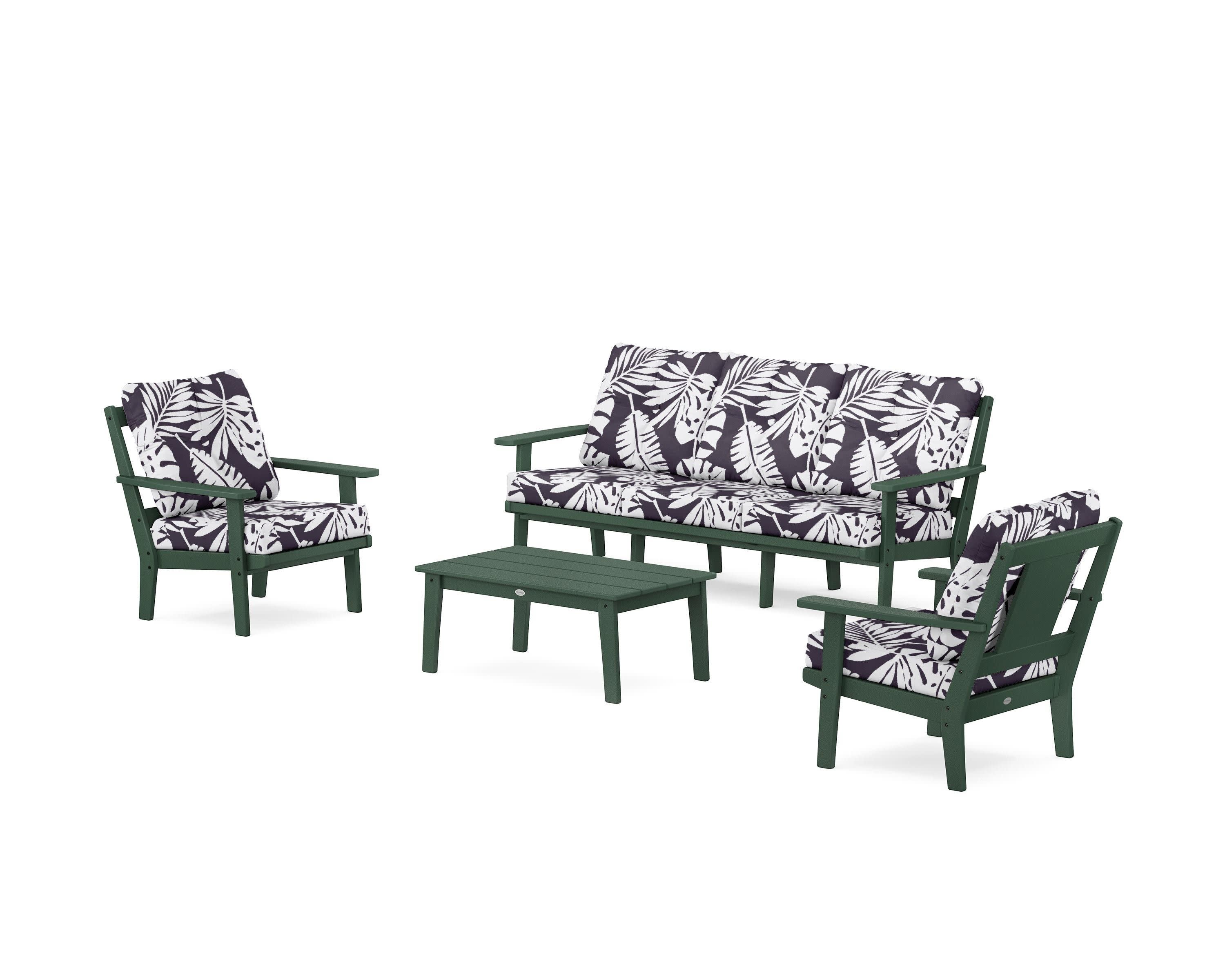 Prairie 4-Piece Deep Seating Set with Sofa in Green / Leaf Navy