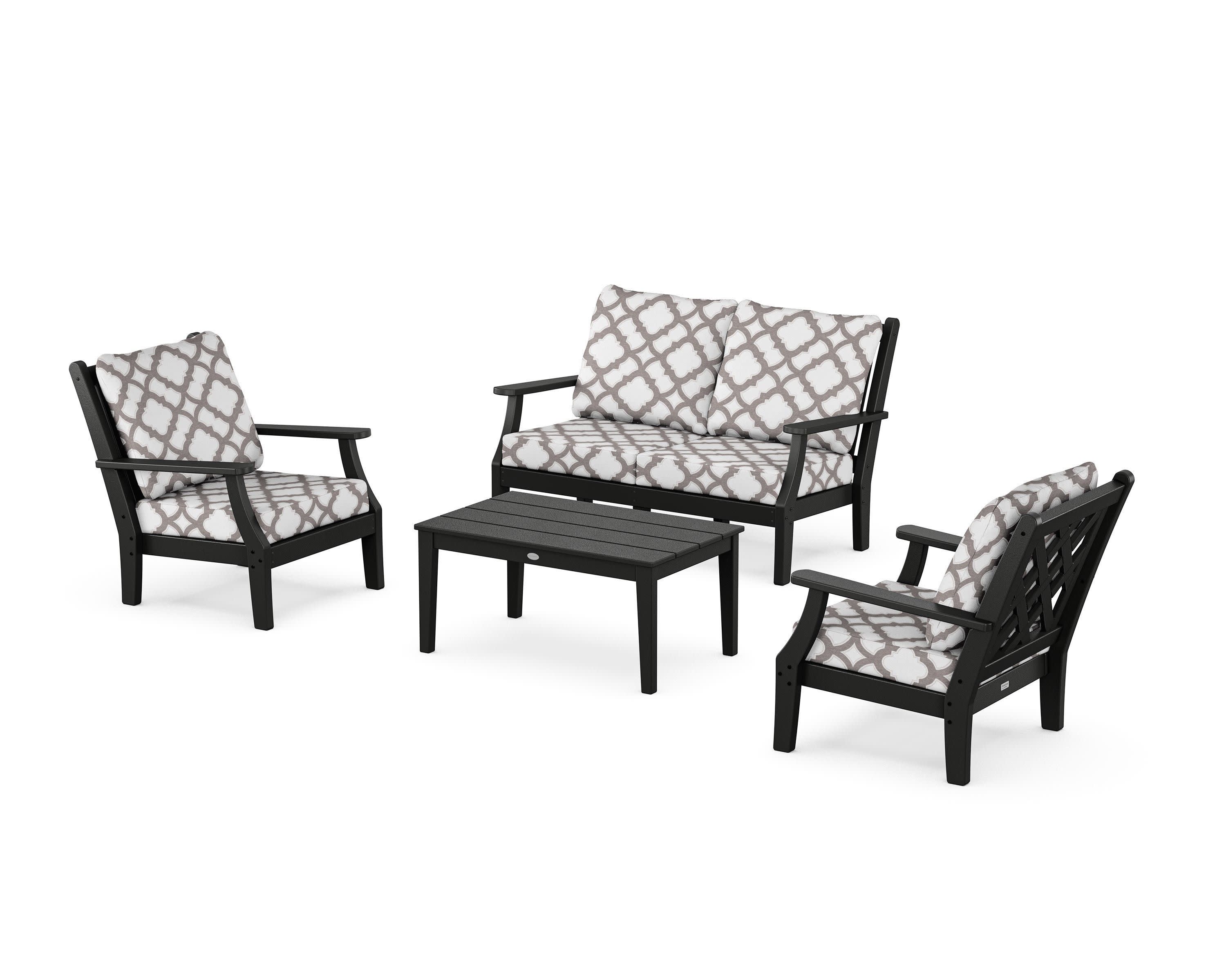 Wovendale 4-Piece Deep Seating Set with Loveseat in Black / Trellis Grey Mist