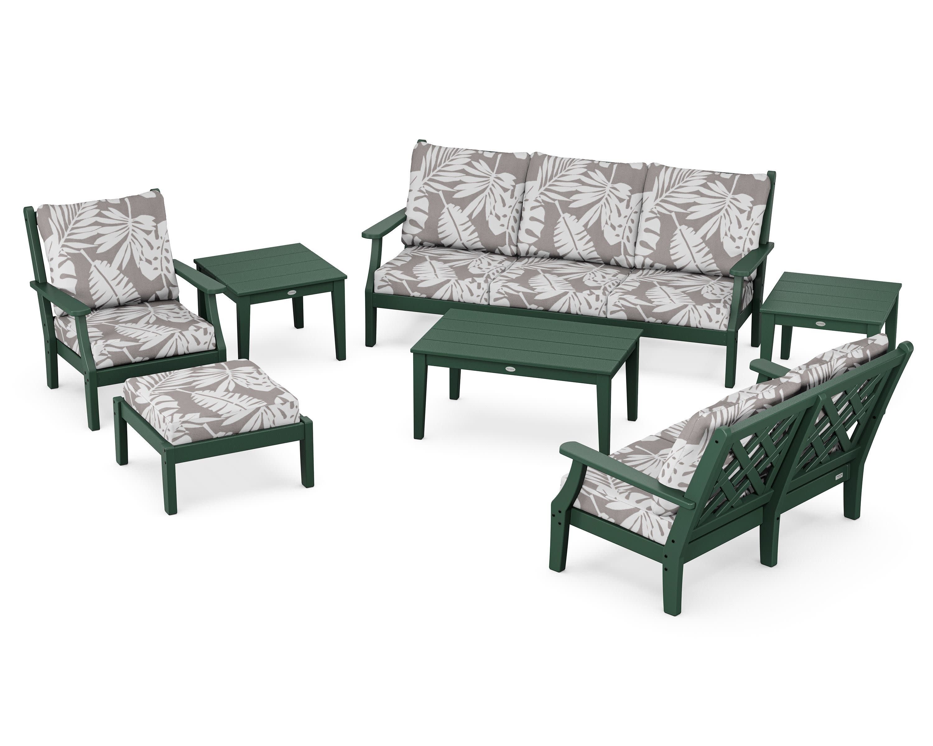 Wovendale 7-Piece Deep Seating Set in Green / Leaf Grey Mist
