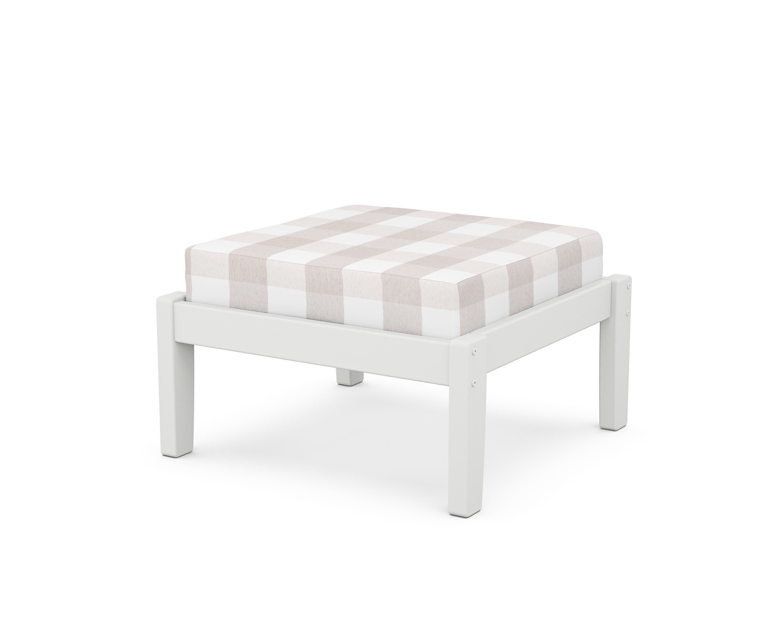 Deep Seating Ottoman in White / Buffalo Plaid Dune Burlap