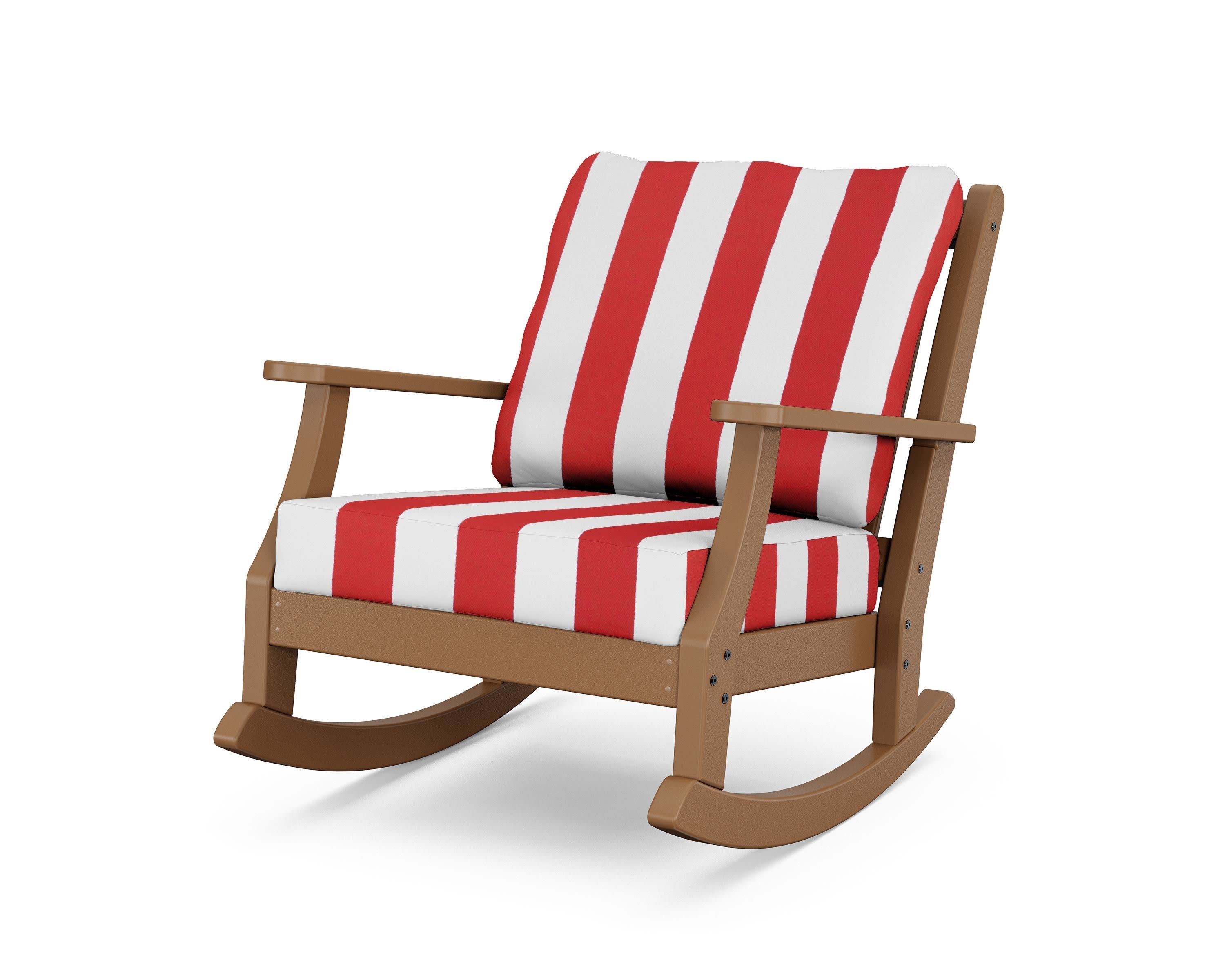 Wovendale Deep Seating Rocking Chair in Teak / Cabana Stripe Crimson