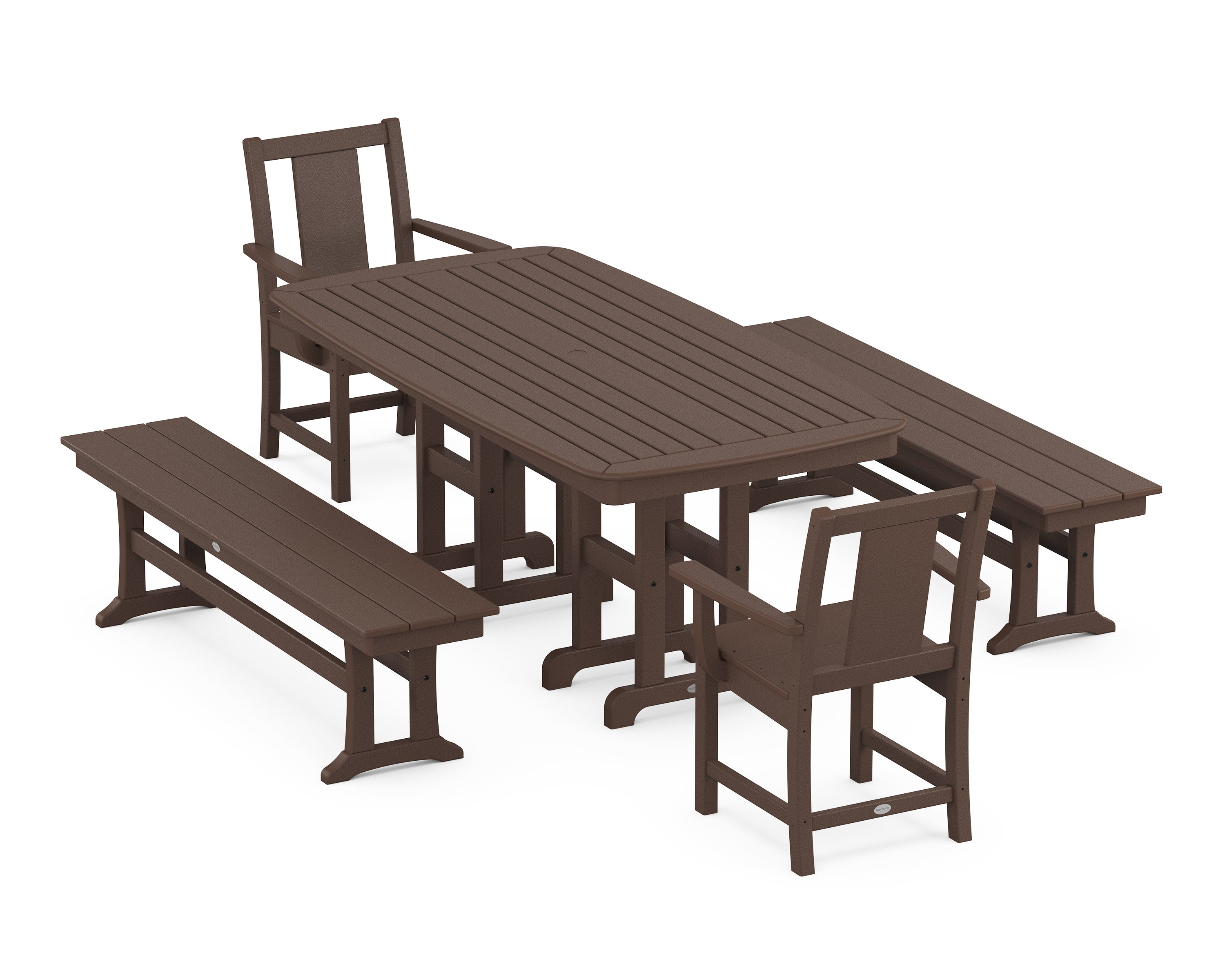 Prairie 5-Piece Dining Set with Benches in Mahogany