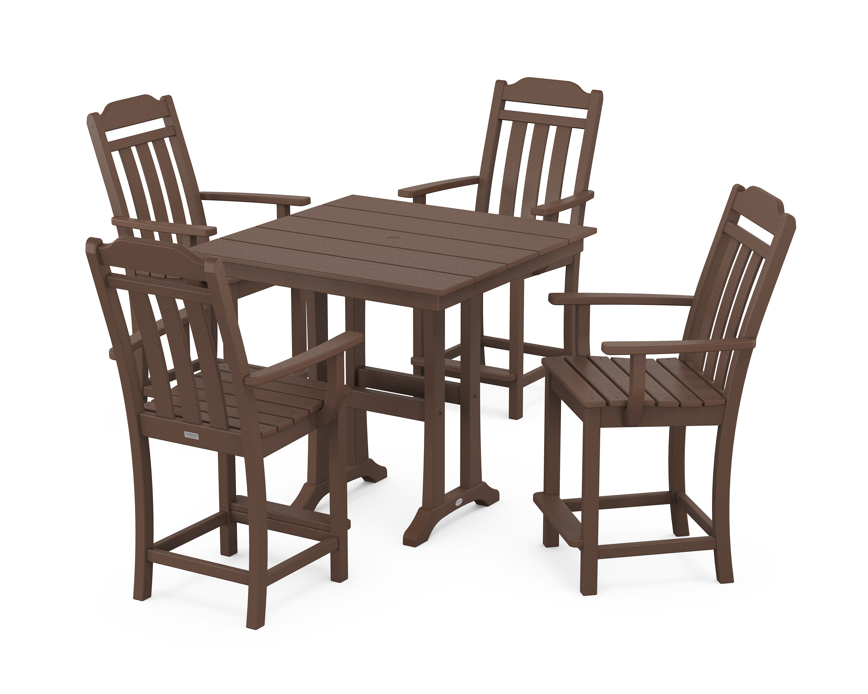 Cottage 5-Piece Farmhouse Counter Set with Trestle Legs in Mahogany