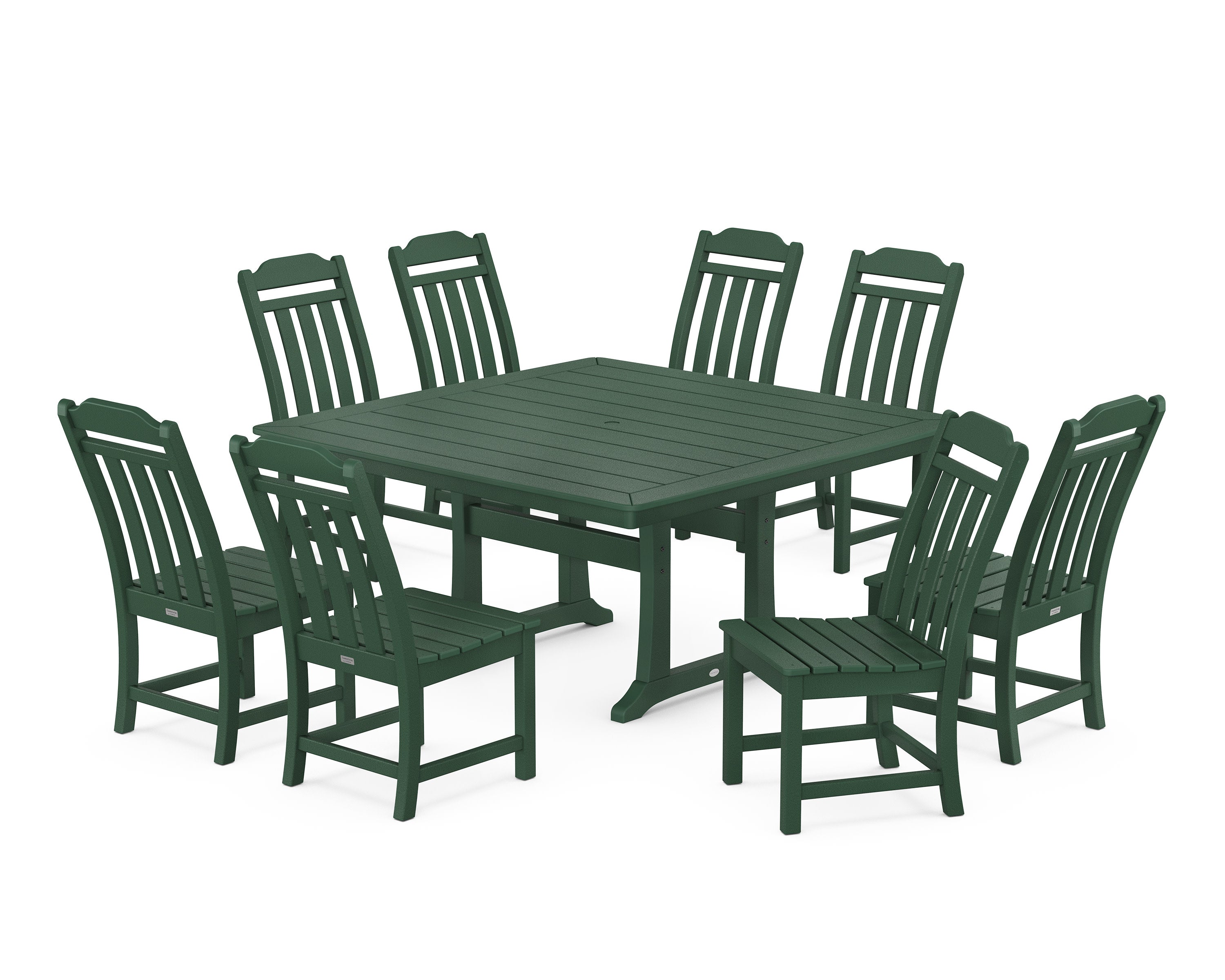 Cottage 9-Piece Square Side Chair Dining Set with Trestle Legs in Green