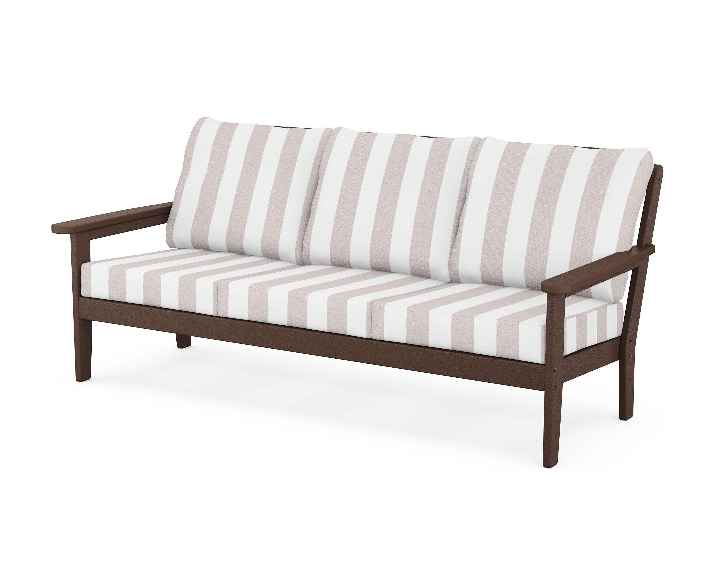 Cottage Deep Seating Sofa in Mahogany / Cabana Stripe Dune Burlap
