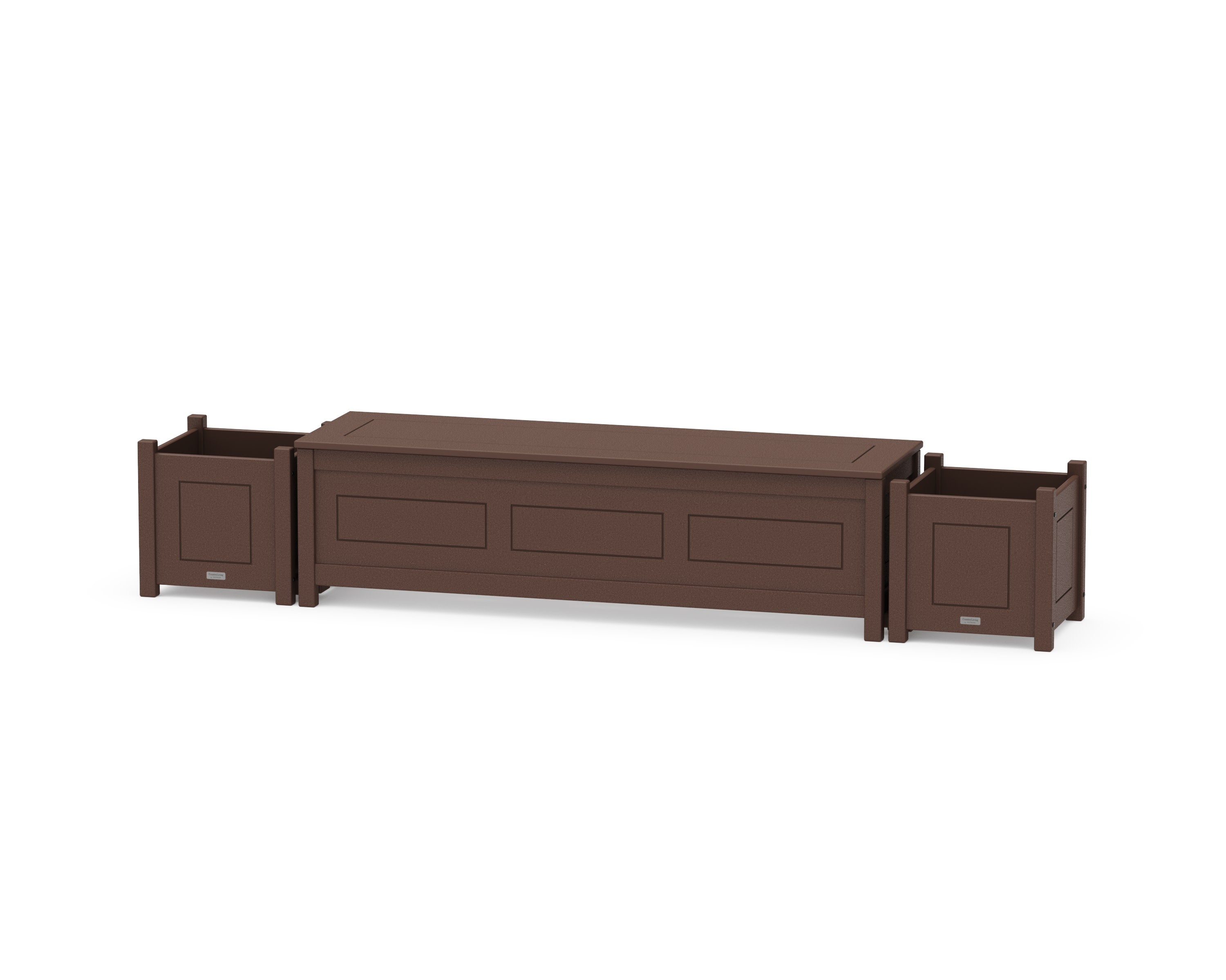 60" Country Living Straight Planter Storage Bench Set in Mahogany