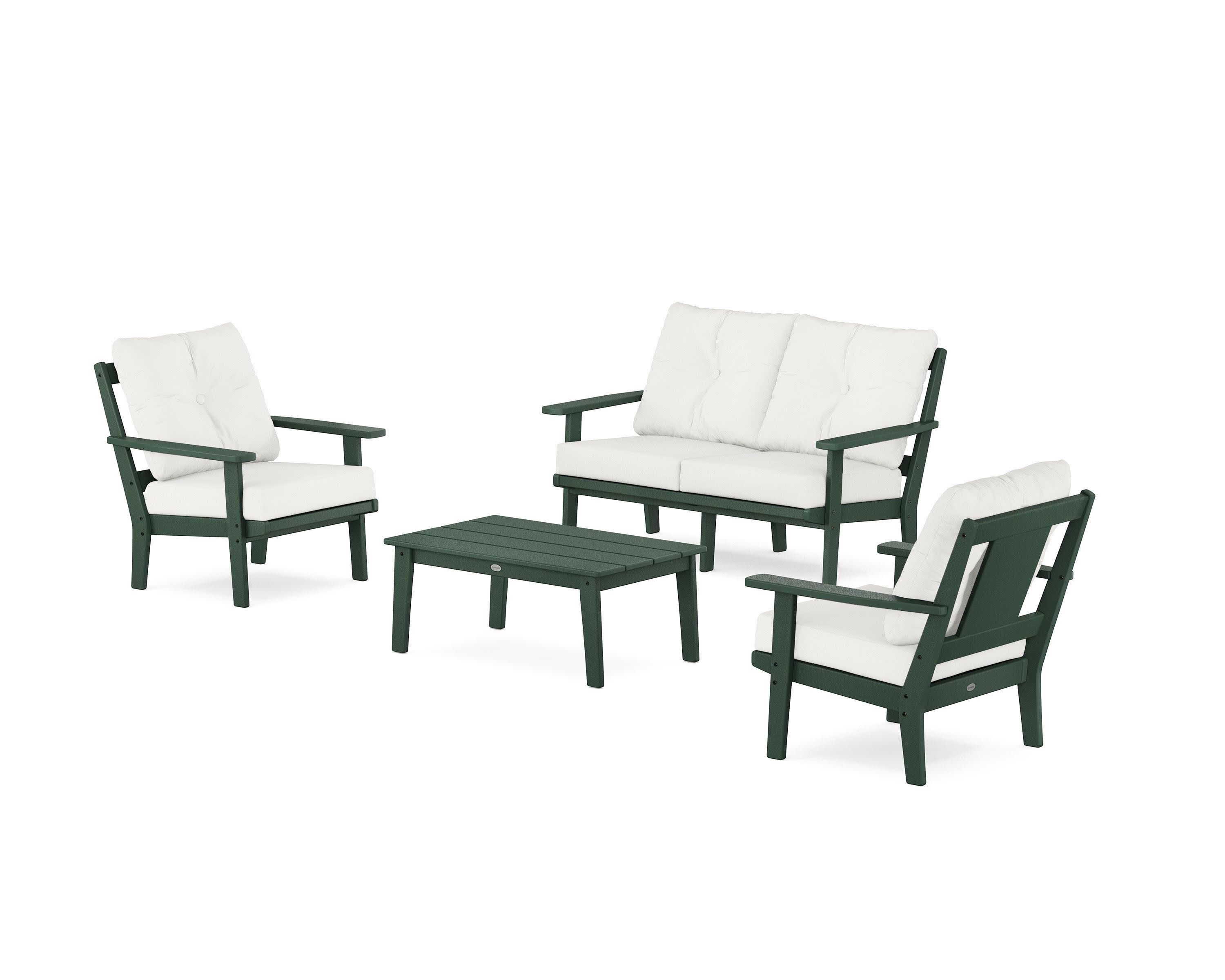 Prairie 4-Piece Deep Seating Set with Loveseat in Green / Natural Linen