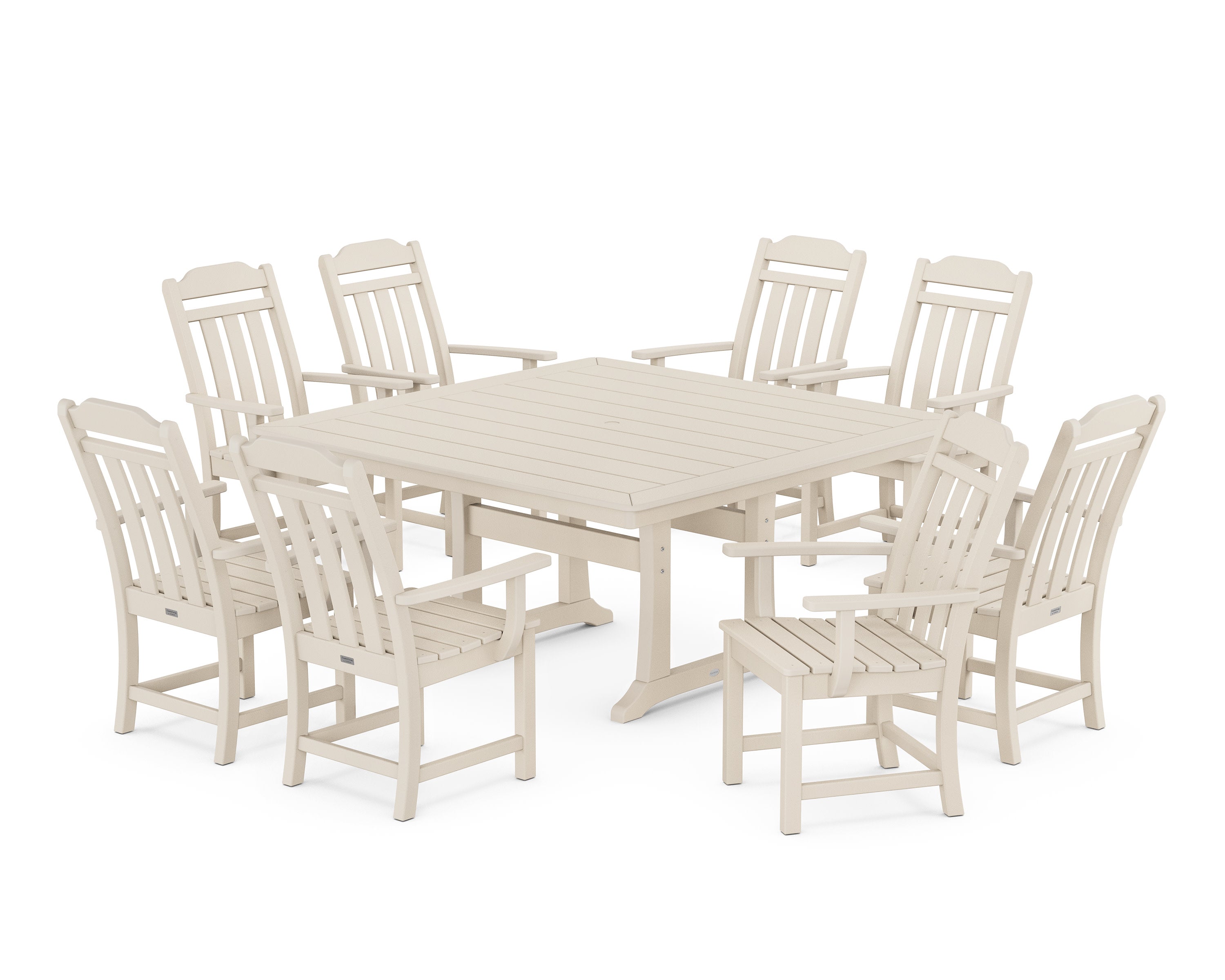 Cottage 9-Piece Square Dining Set with Trestle Legs in Sand