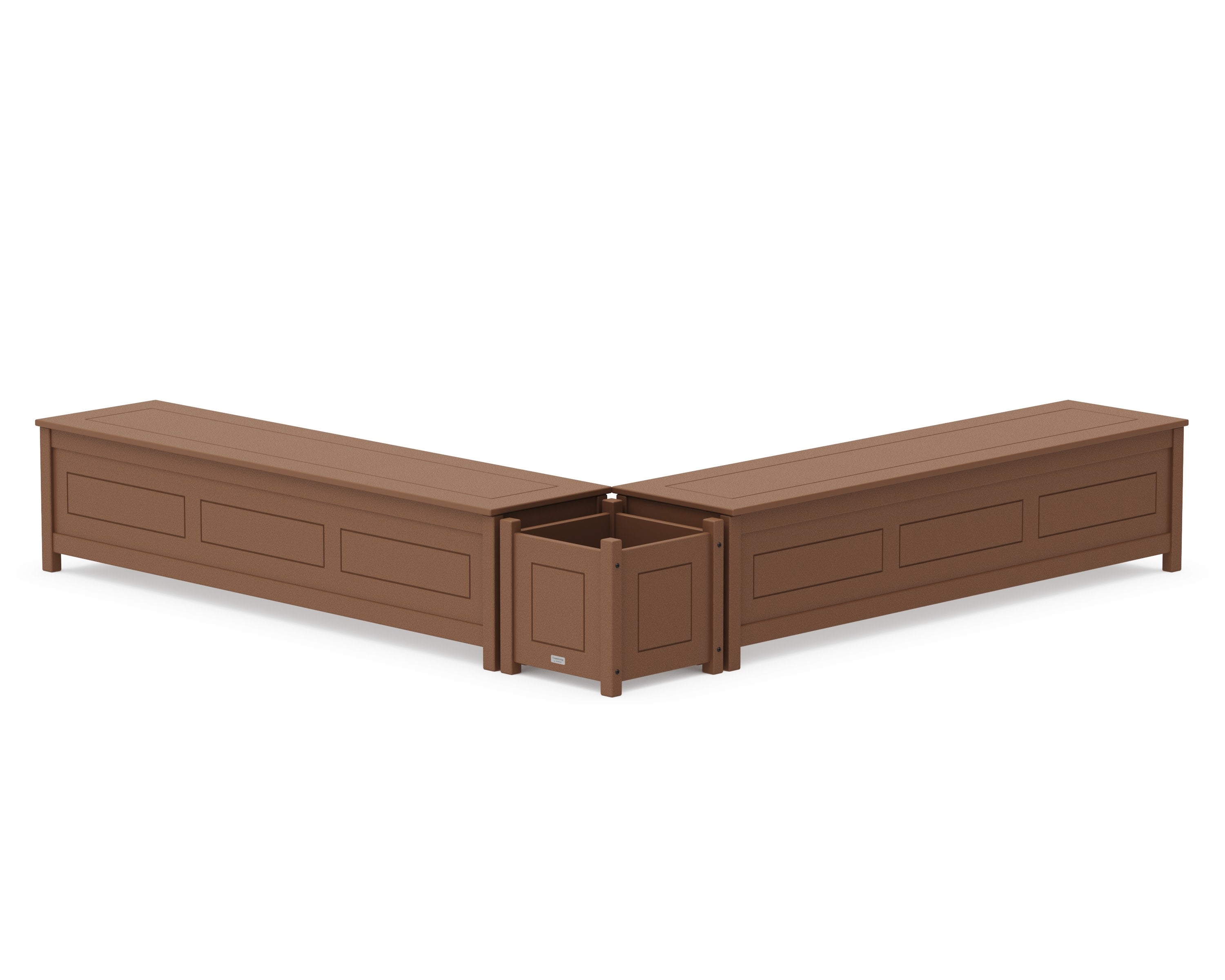 72" Country Living L- Shaped Planter Storage Bench Set in Teak