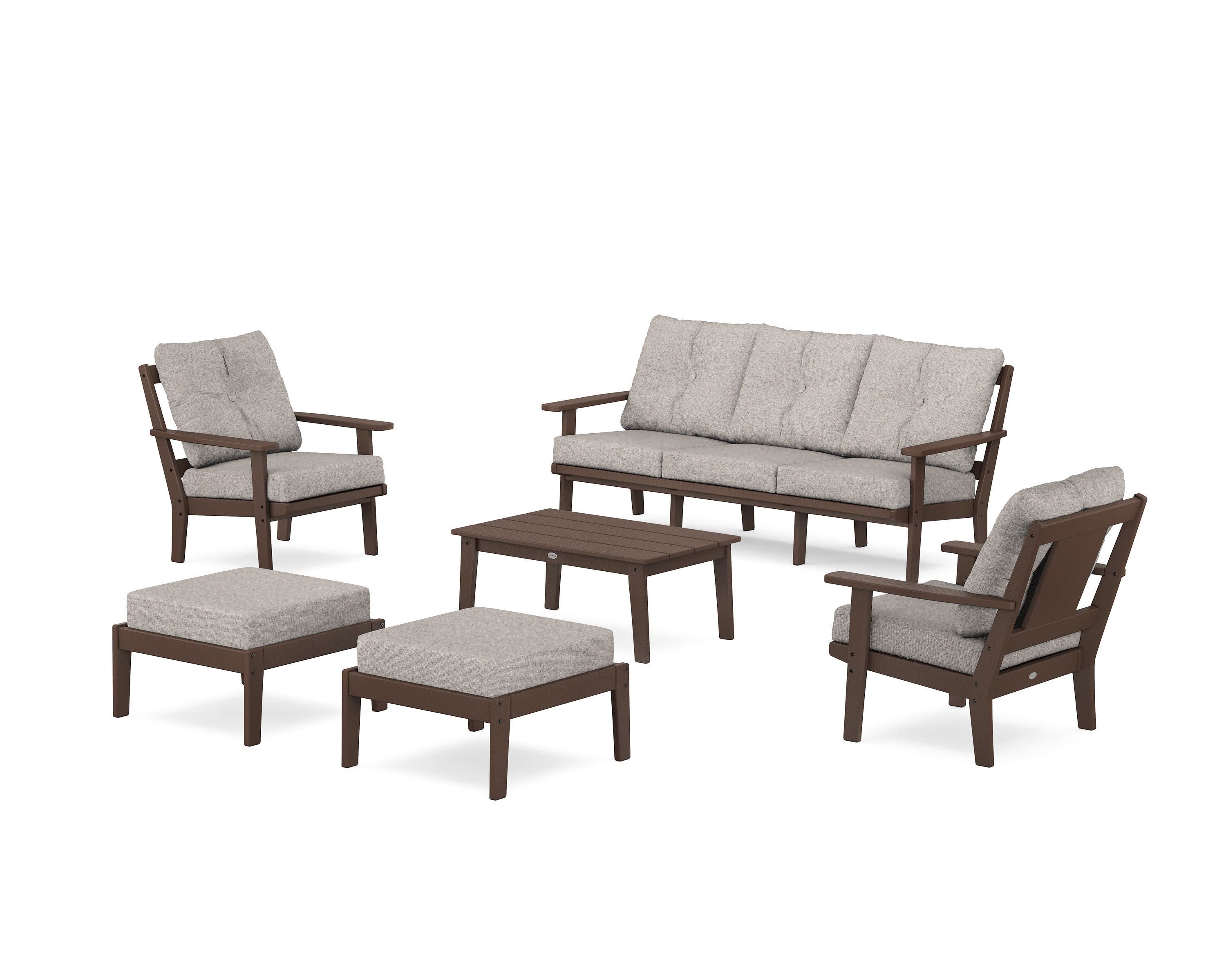 Prairie 6-Piece Lounge Sofa Set in Mahogany / Weathered Tweed