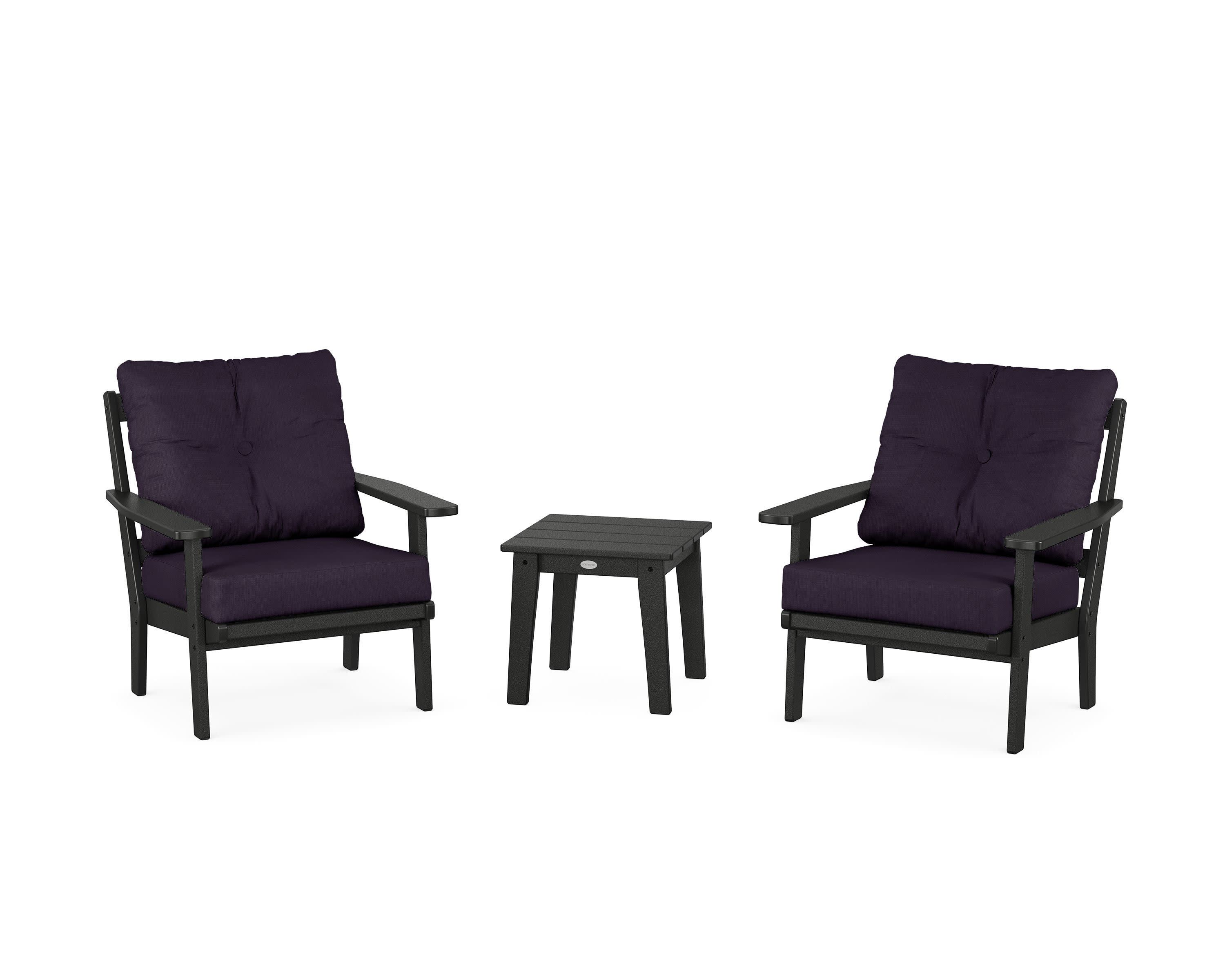 Prairie 3-Piece Deep Seating Set in Black / Navy Linen