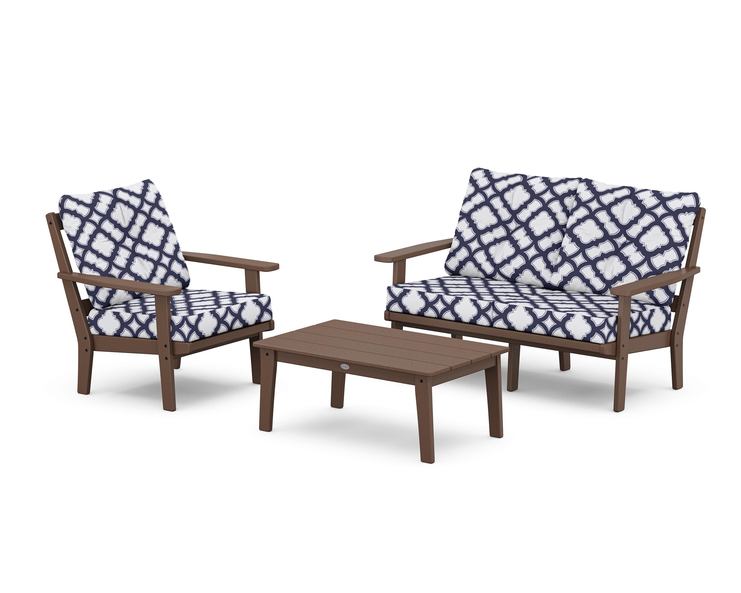 Prairie 3-Piece Deep Seating Set with Loveseat in Mahogany / Trellis Navy