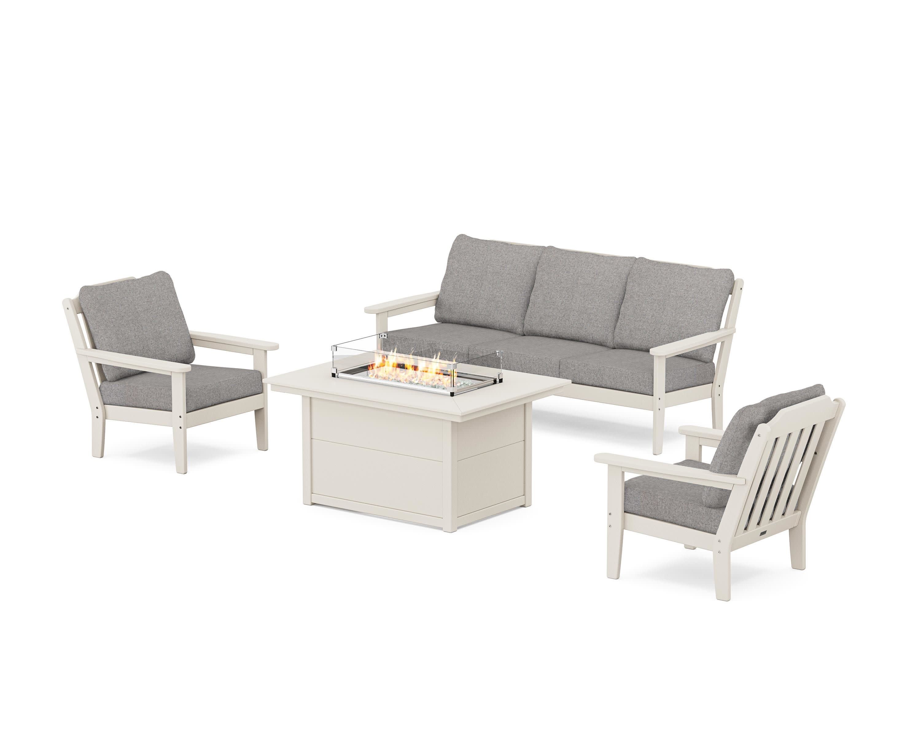 Cottage Deep Seating Fire Pit Table Set in Sand / Grey Mist