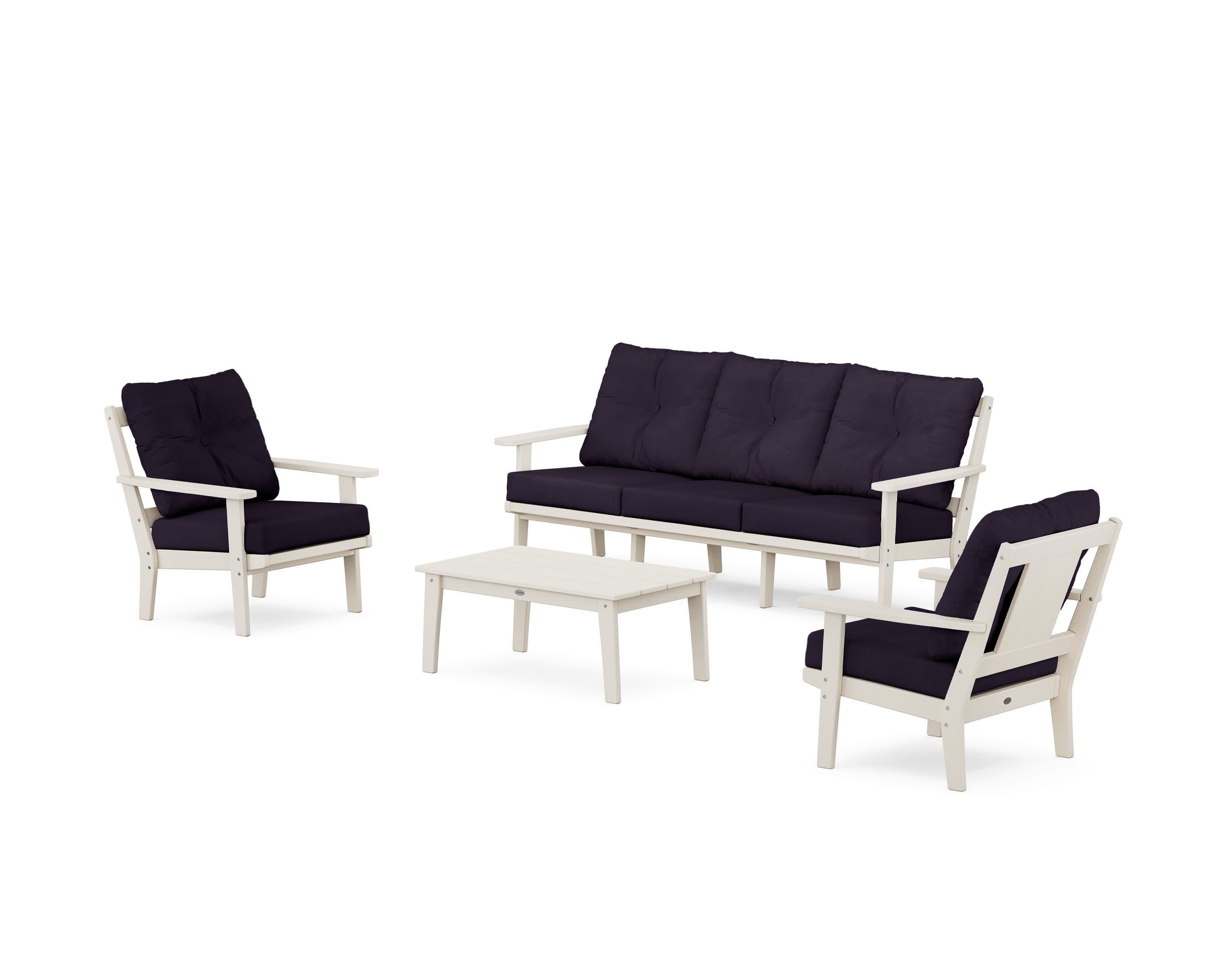 Prairie 4-Piece Deep Seating Set with Sofa in Sand / Navy Linen