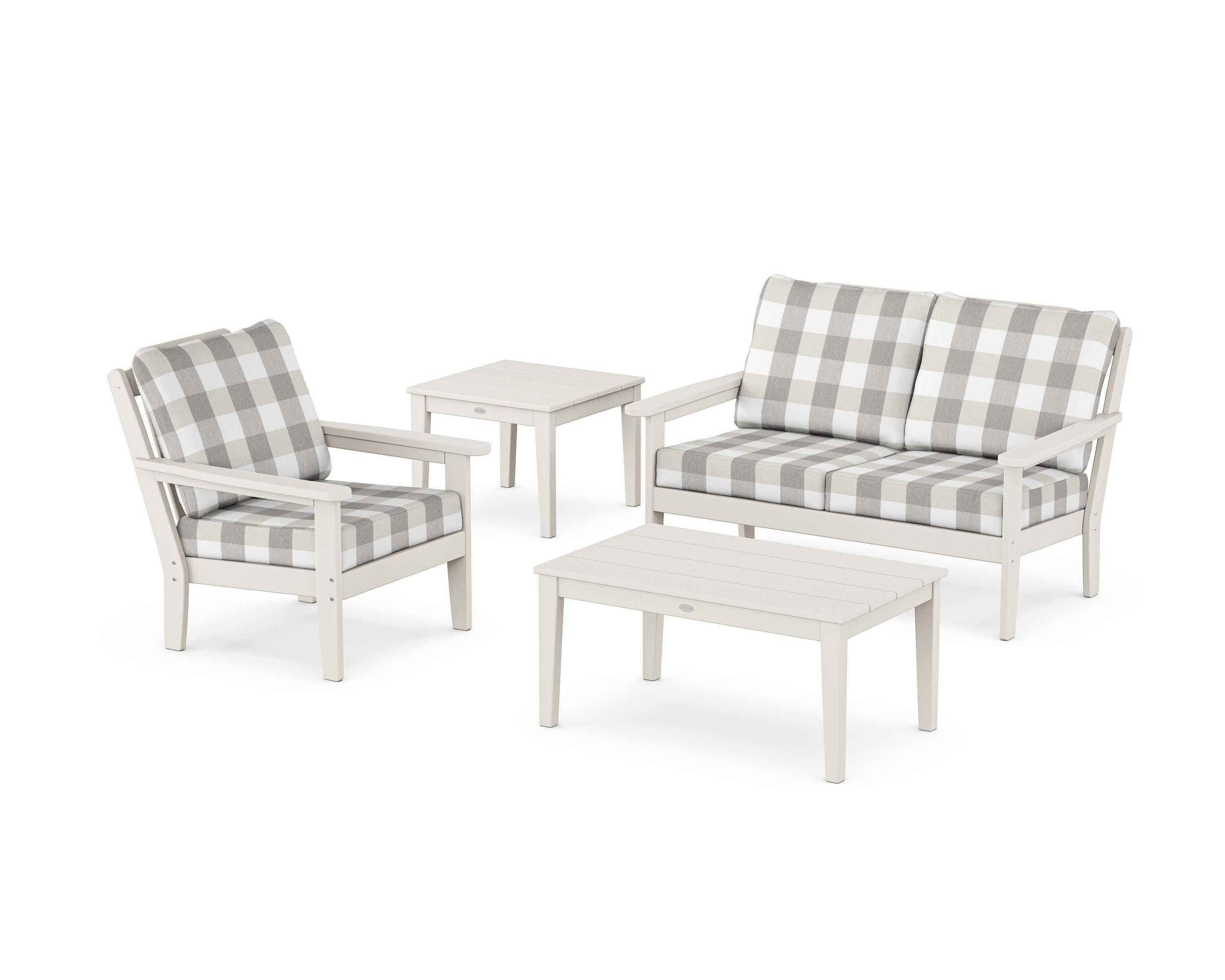 Wovendale 4-Piece Deep Seating Set in Sand / Buffalo Plaid Grey Mist