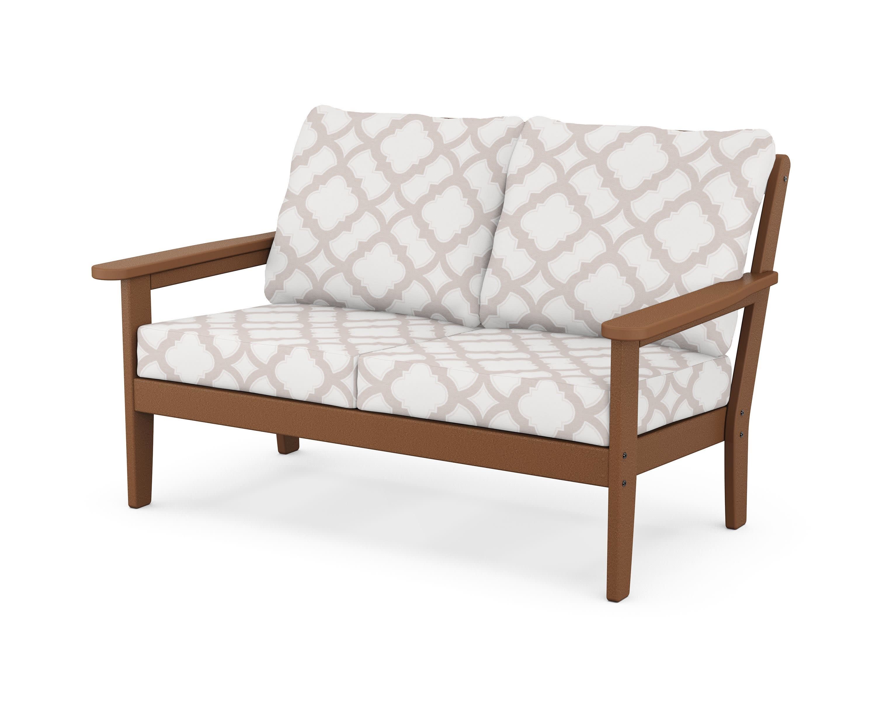 Cottage Deep Seating Loveseat in Teak / Trellis Dune Burlap