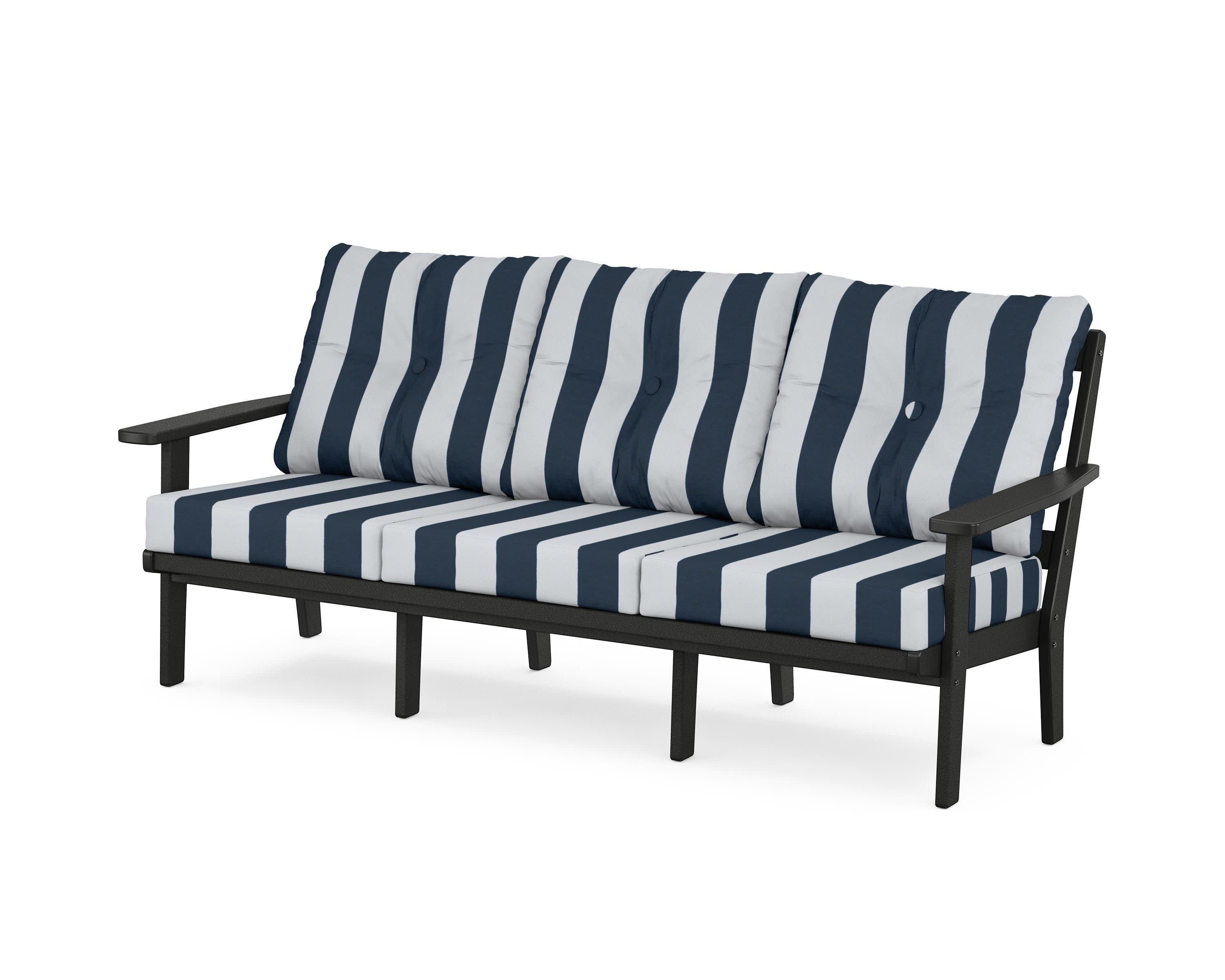 PrairieDeep Seating Sofa in Black / Cabana Stripe Marine Indigo