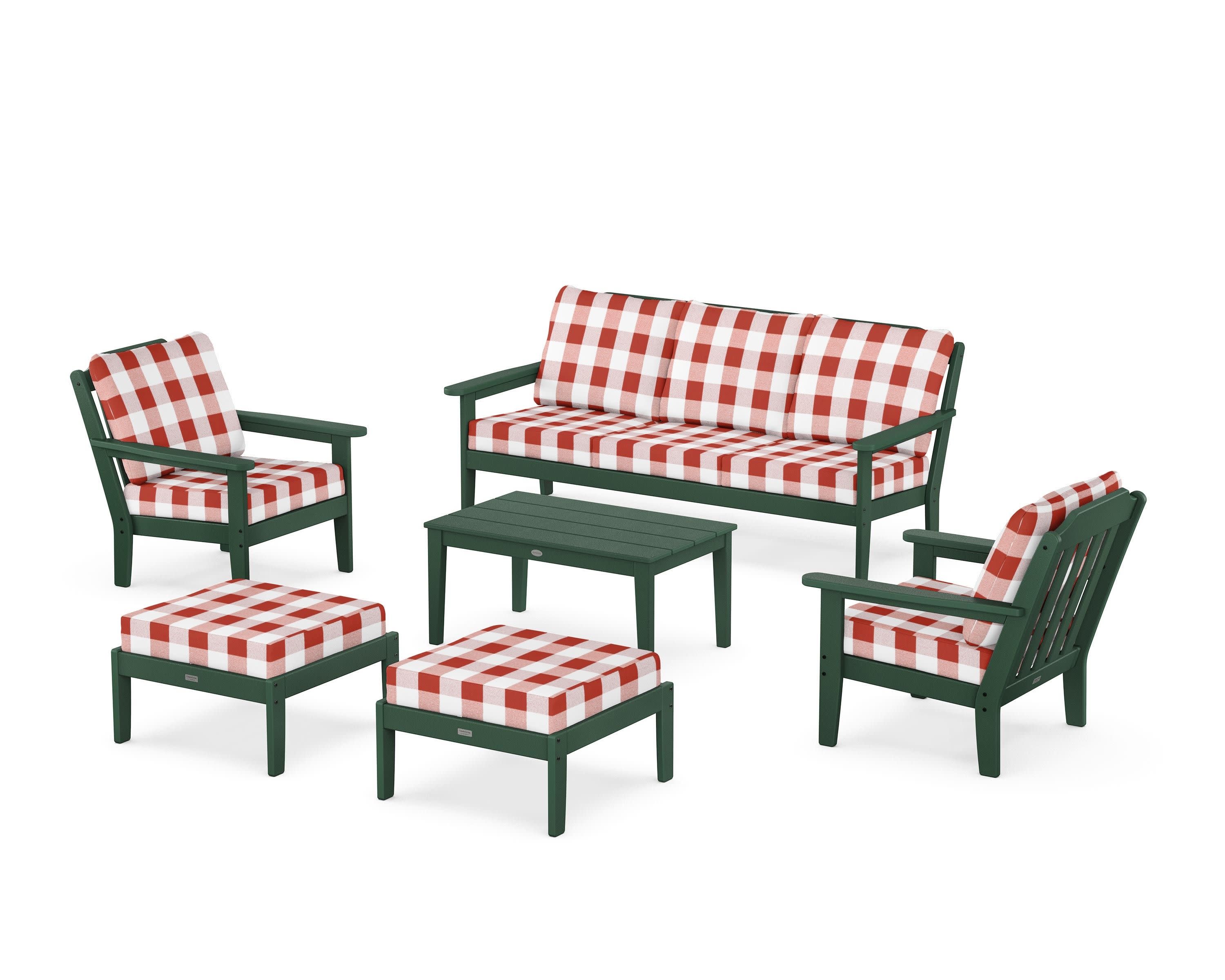 Cottage 6-Piece Lounge Sofa Set in Green / Buffalo Plaid Crimson