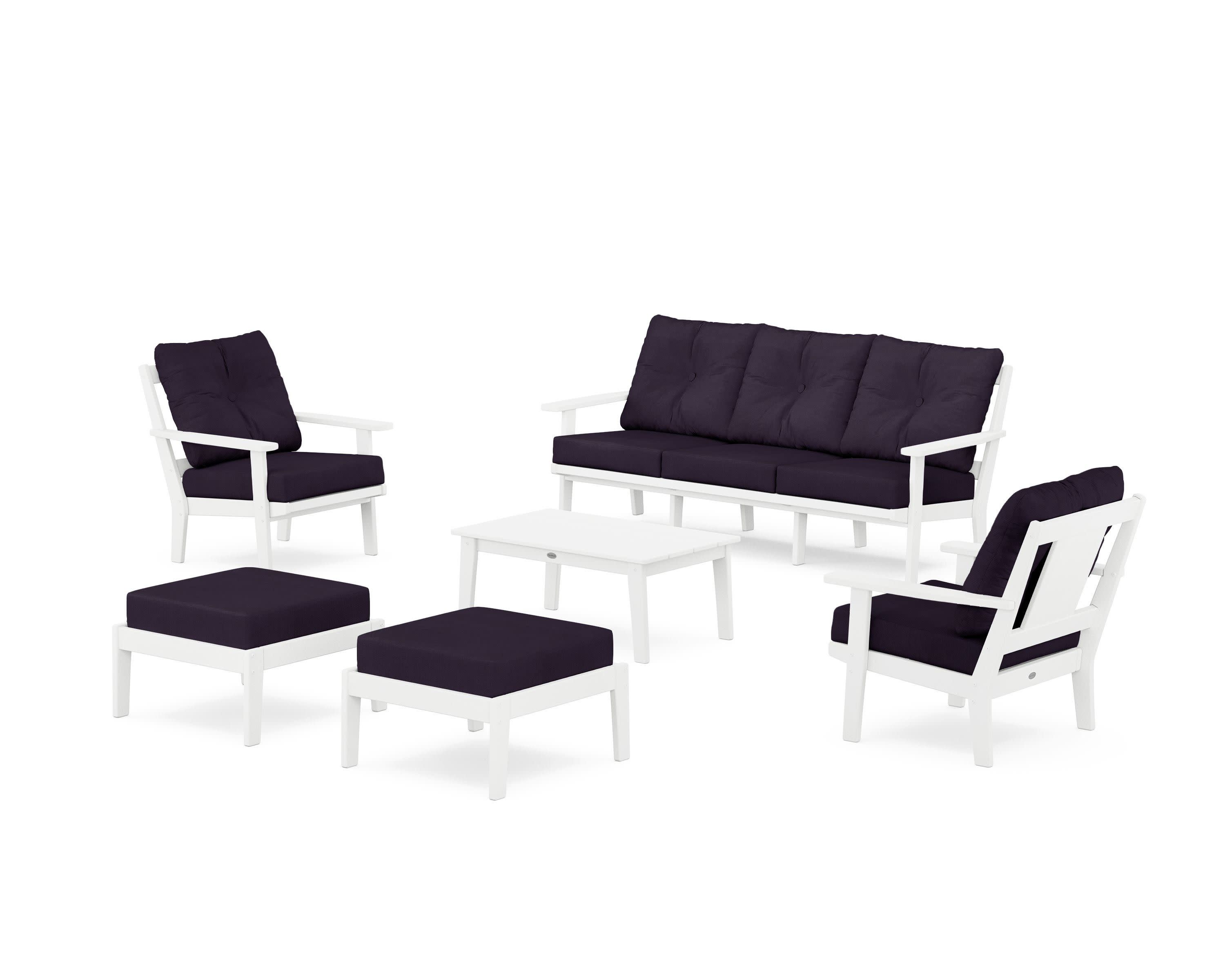 Prairie 6-Piece Lounge Sofa Set in White / Navy Linen