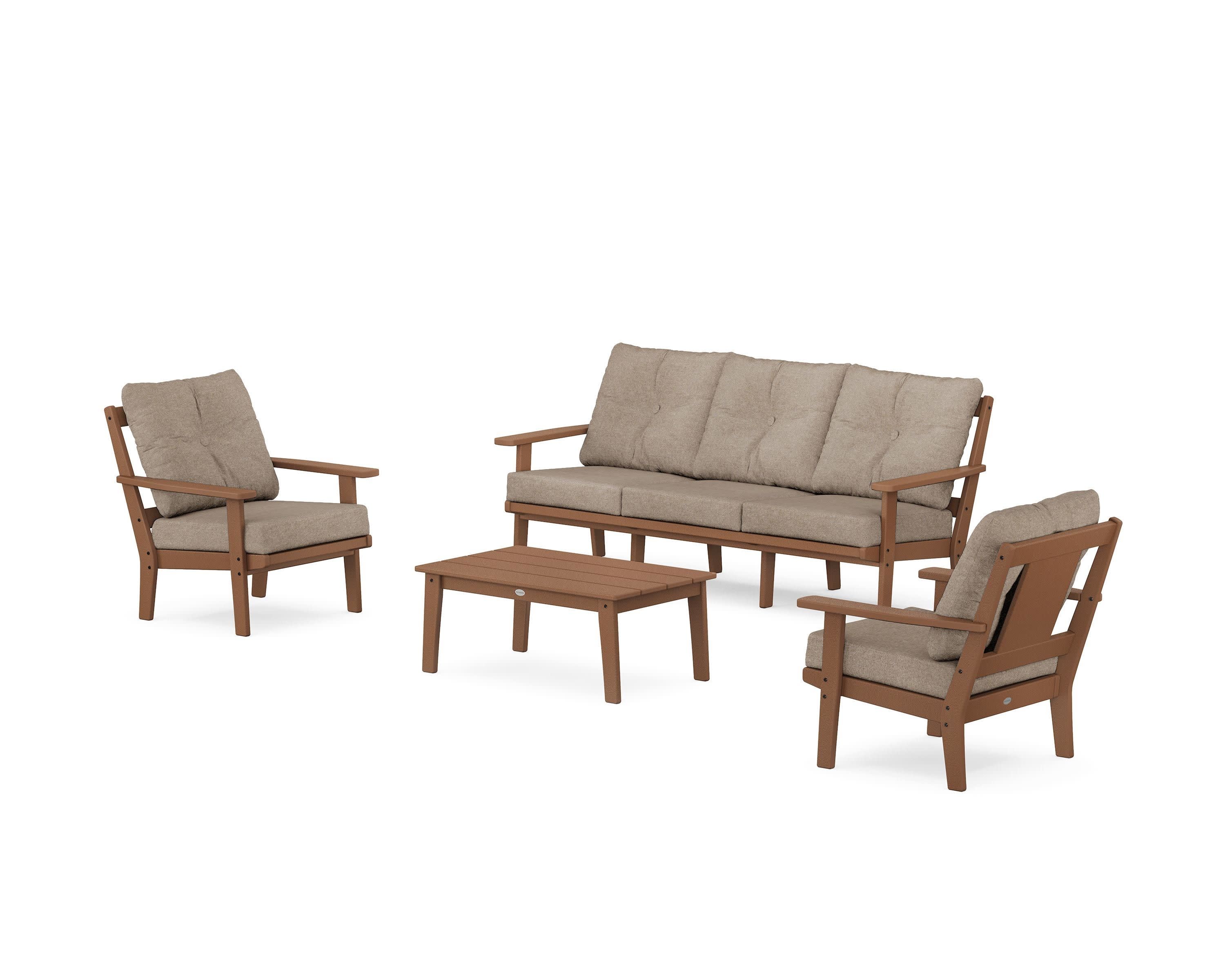 Prairie 4-Piece Deep Seating Set with Sofa in Teak / Spiced Burlap