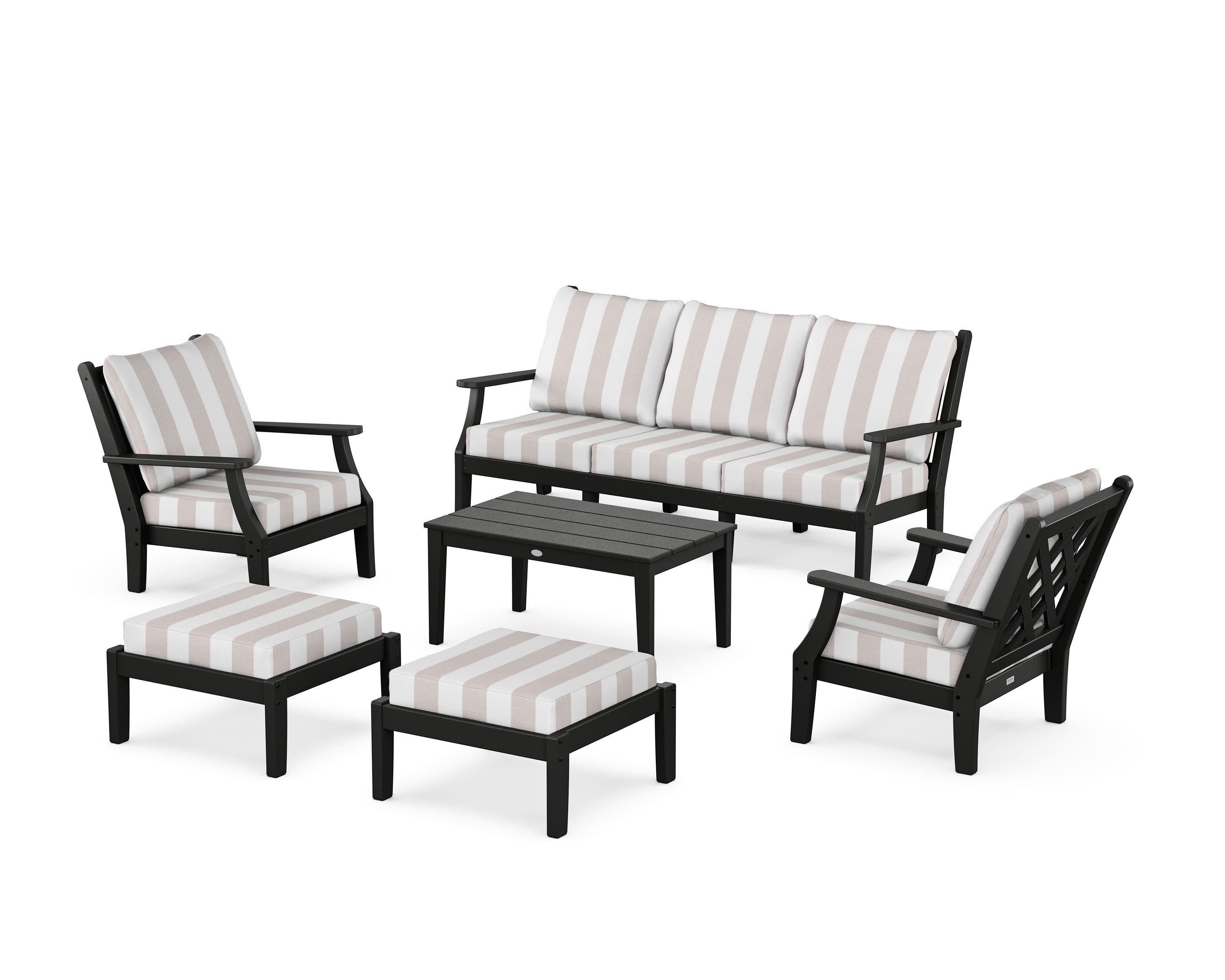 Wovendale 6-Piece Lounge Sofa Set in Black / Cabana Stripe Dune Burlap