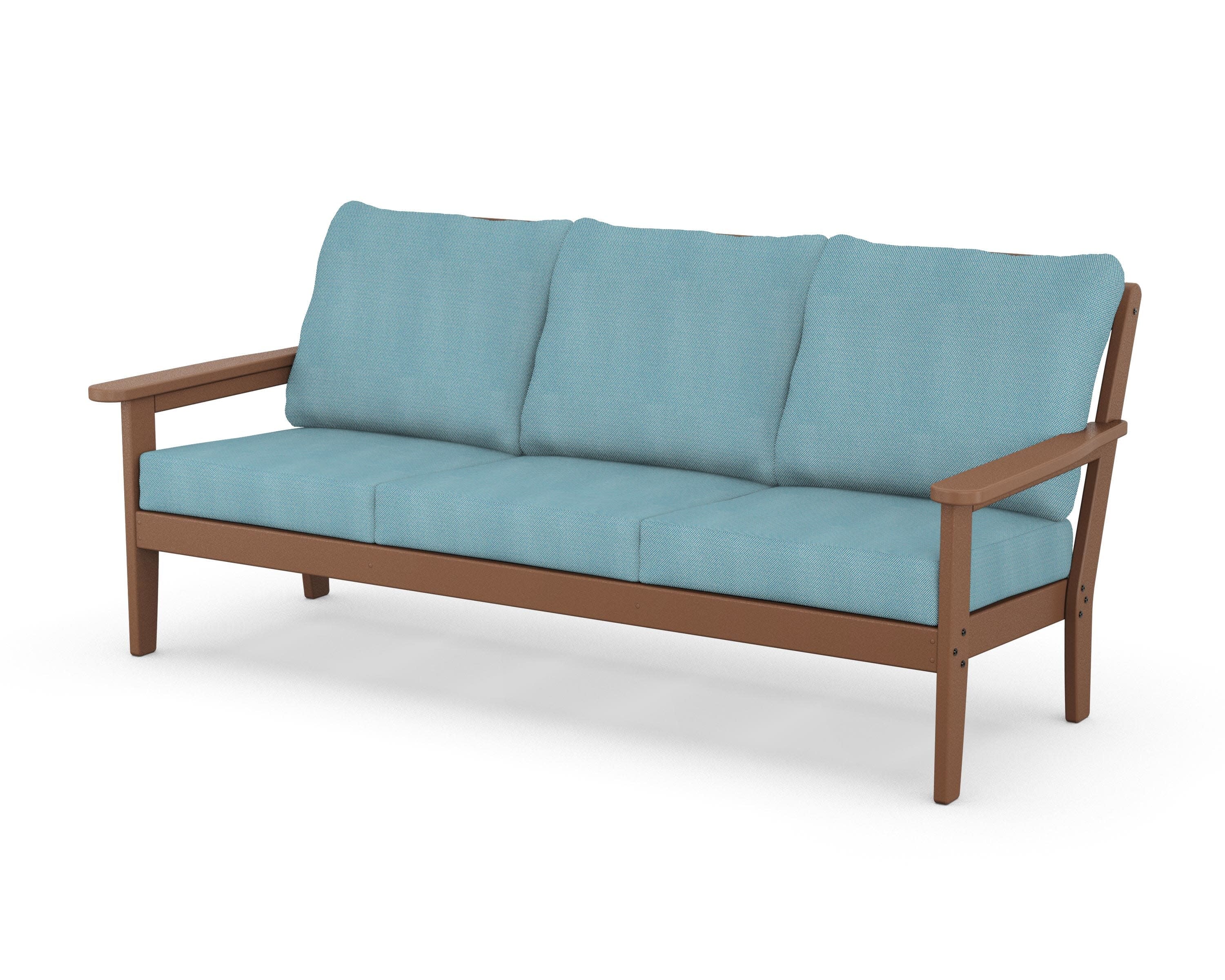 Cottage Deep Seating Sofa in Teak / Lattice Sky Blue