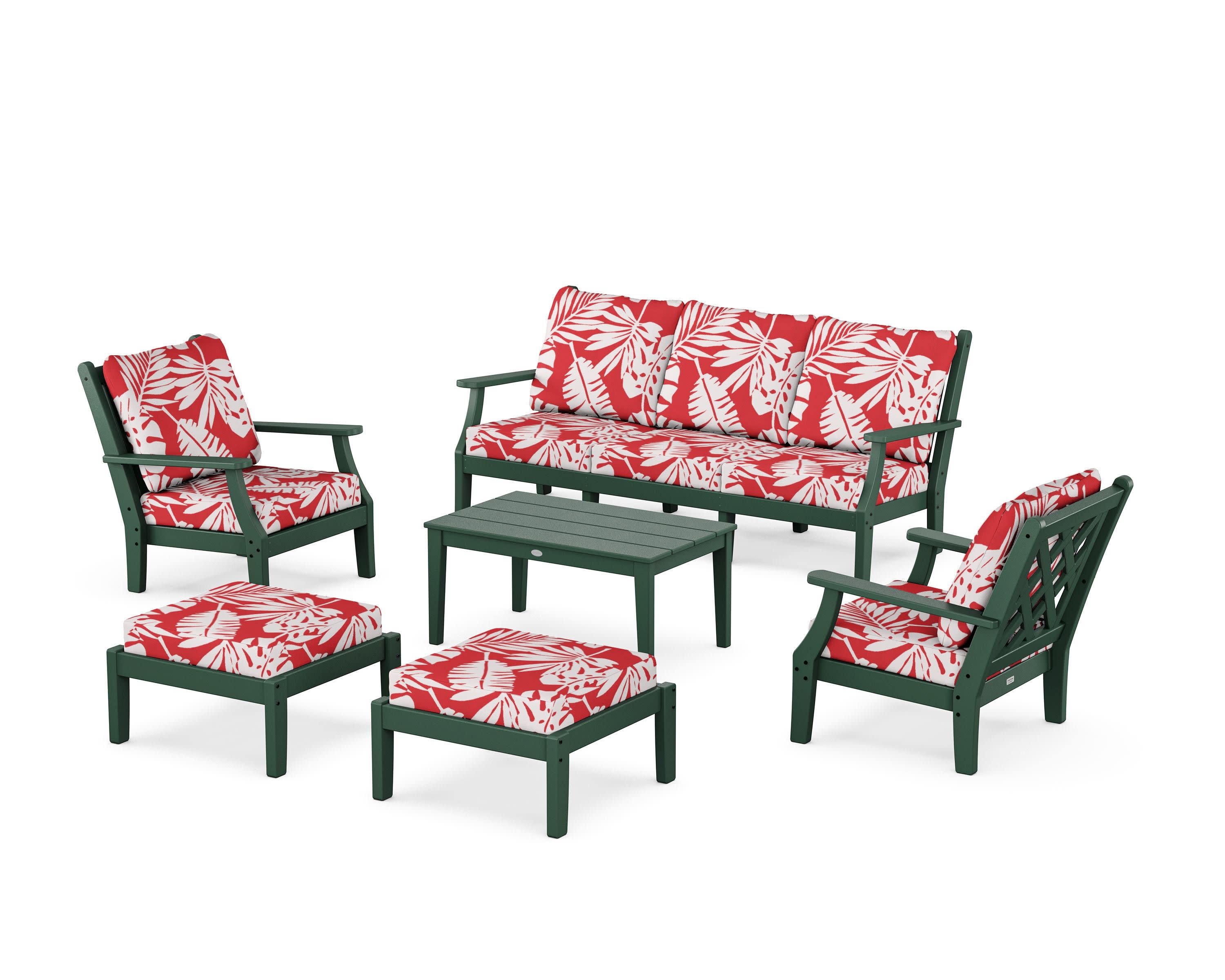Wovendale 6-Piece Lounge Sofa Set in Green / Leaf Crimson