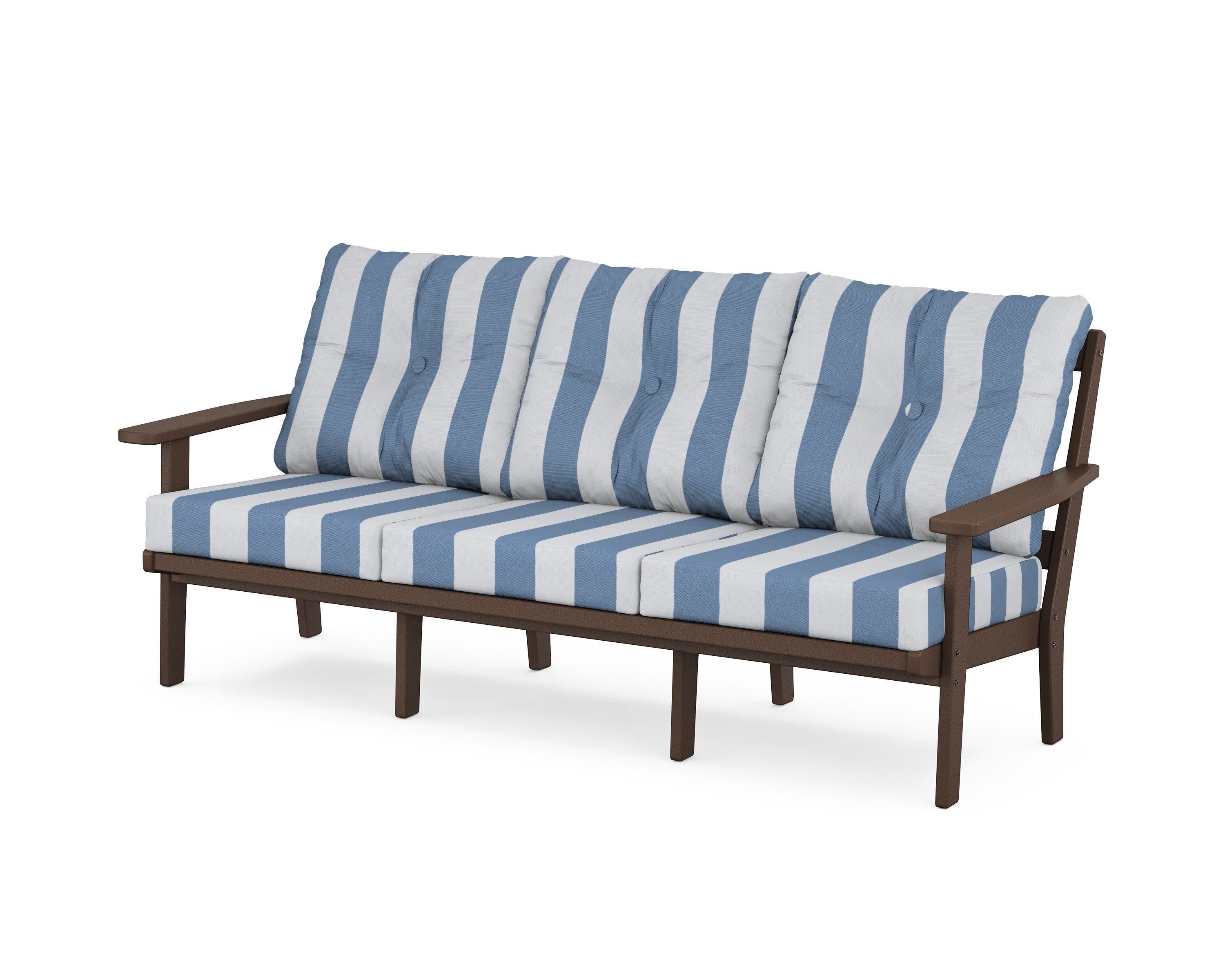 PrairieDeep Seating Sofa in Mahogany / Cabana Stripe Sky Blue