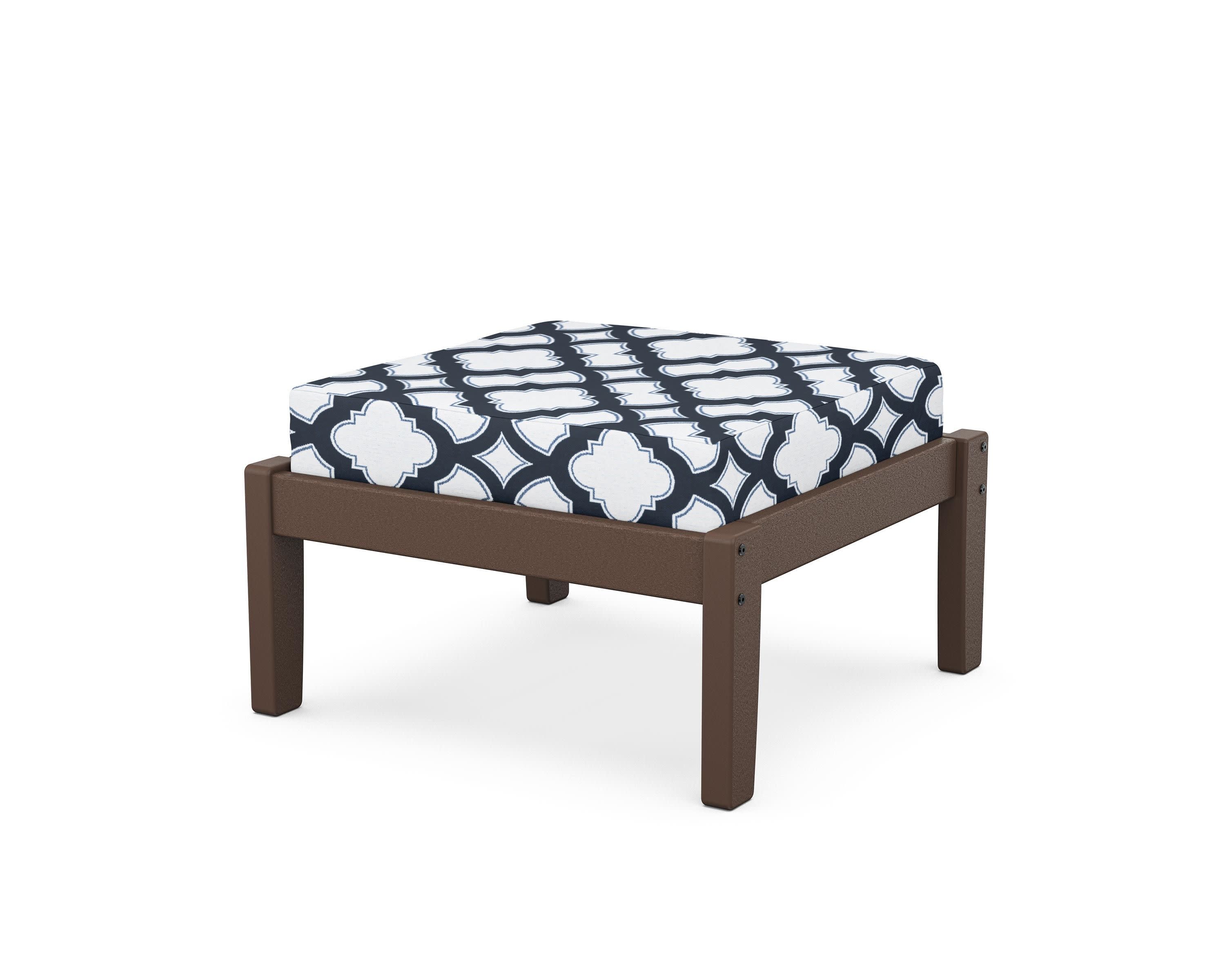 Deep Seating Ottoman in Mahogany / Trellis Marine Indigo