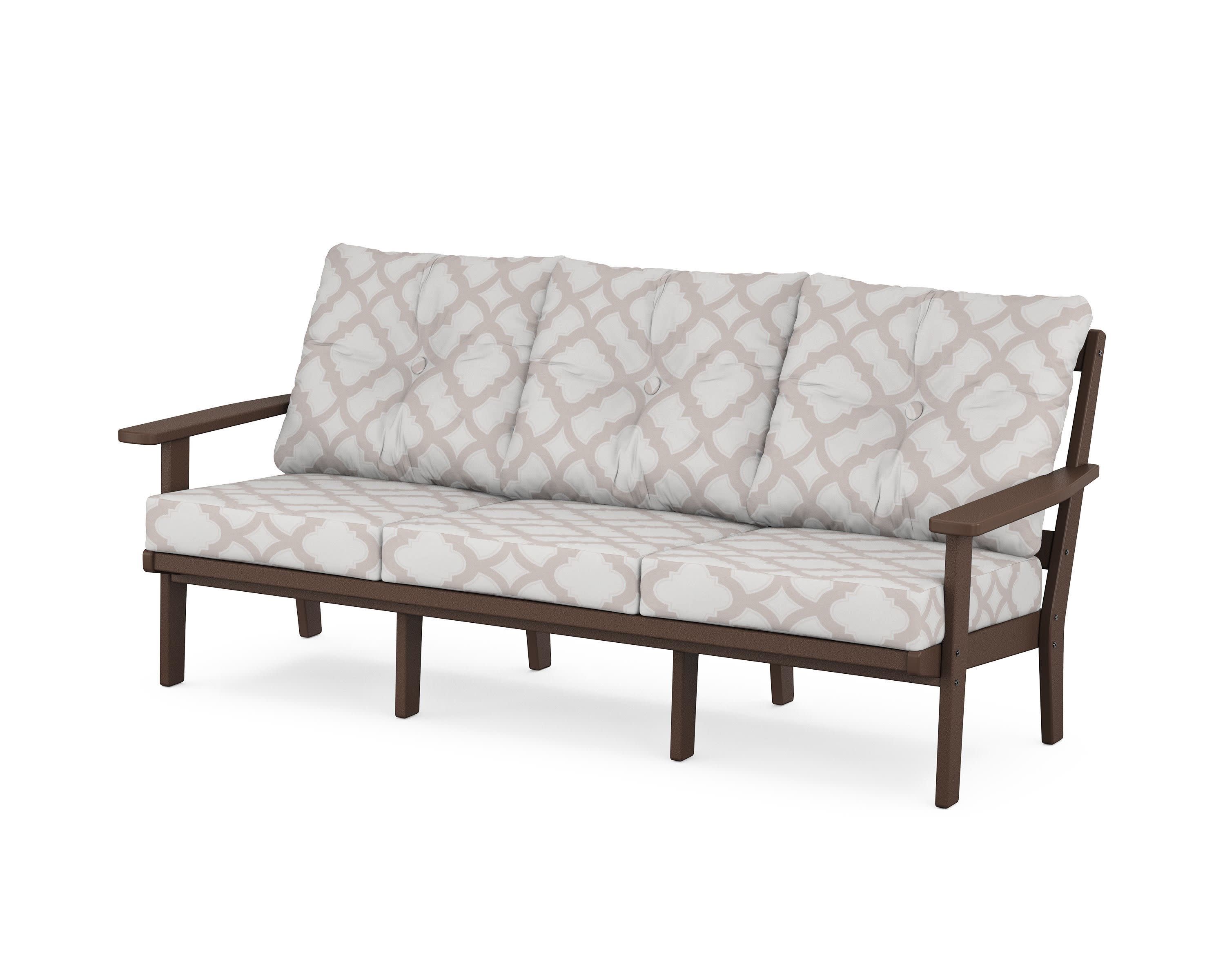 PrairieDeep Seating Sofa in Mahogany / Trellis Dune Burlap