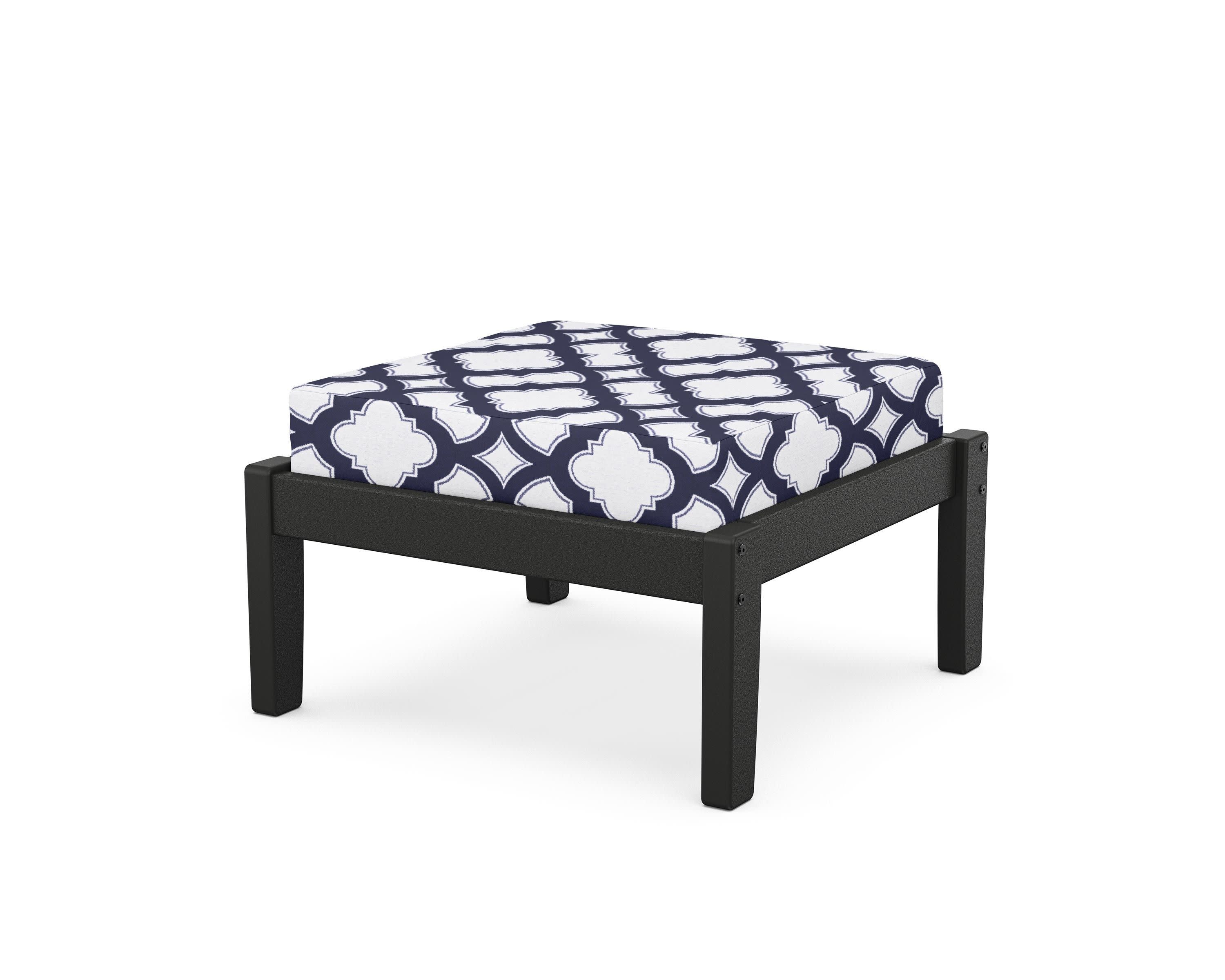 Deep Seating Ottoman in Black / Trellis Navy