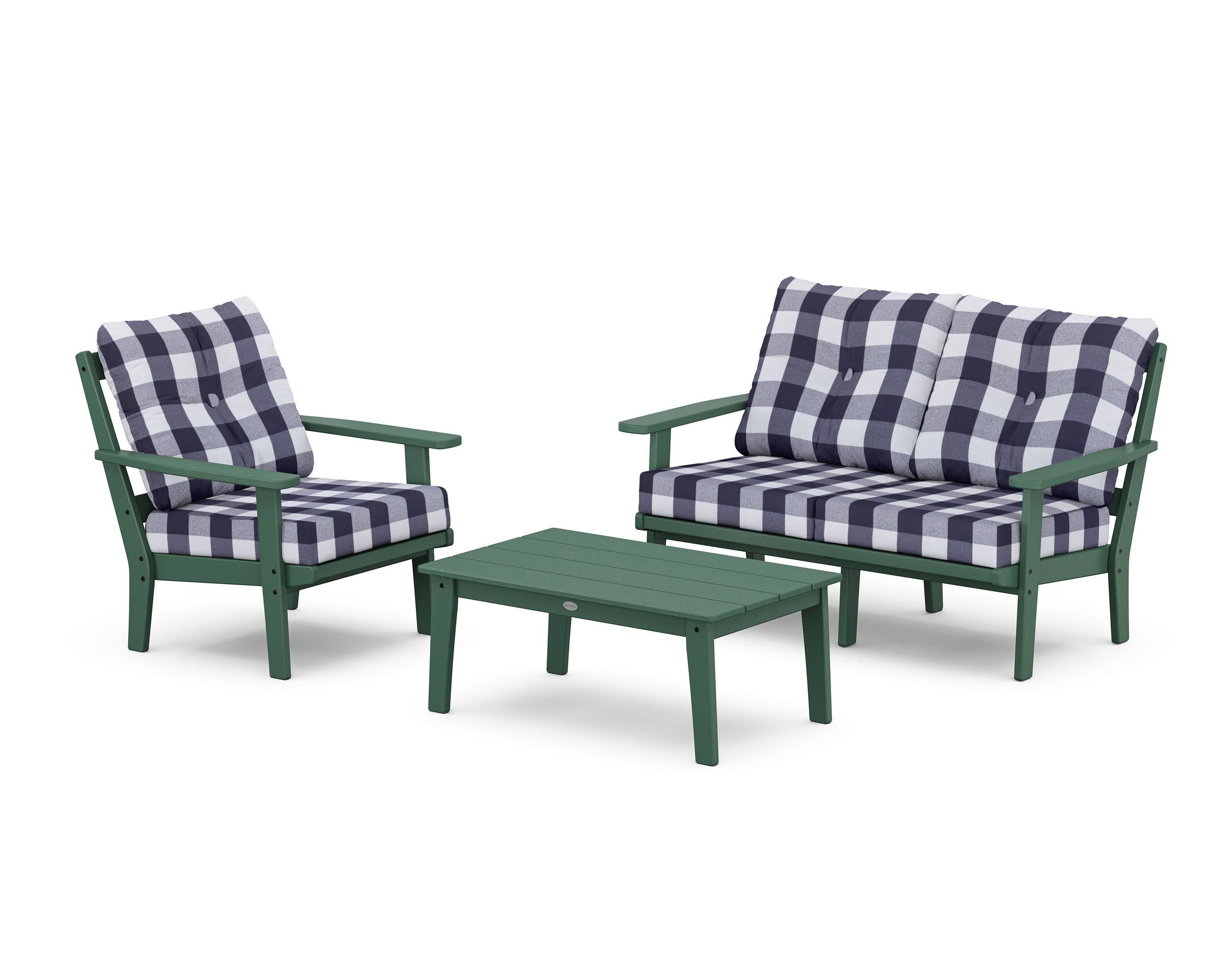 Prairie 3-Piece Deep Seating Set with Loveseat in Green / Buffalo Plaid Navy