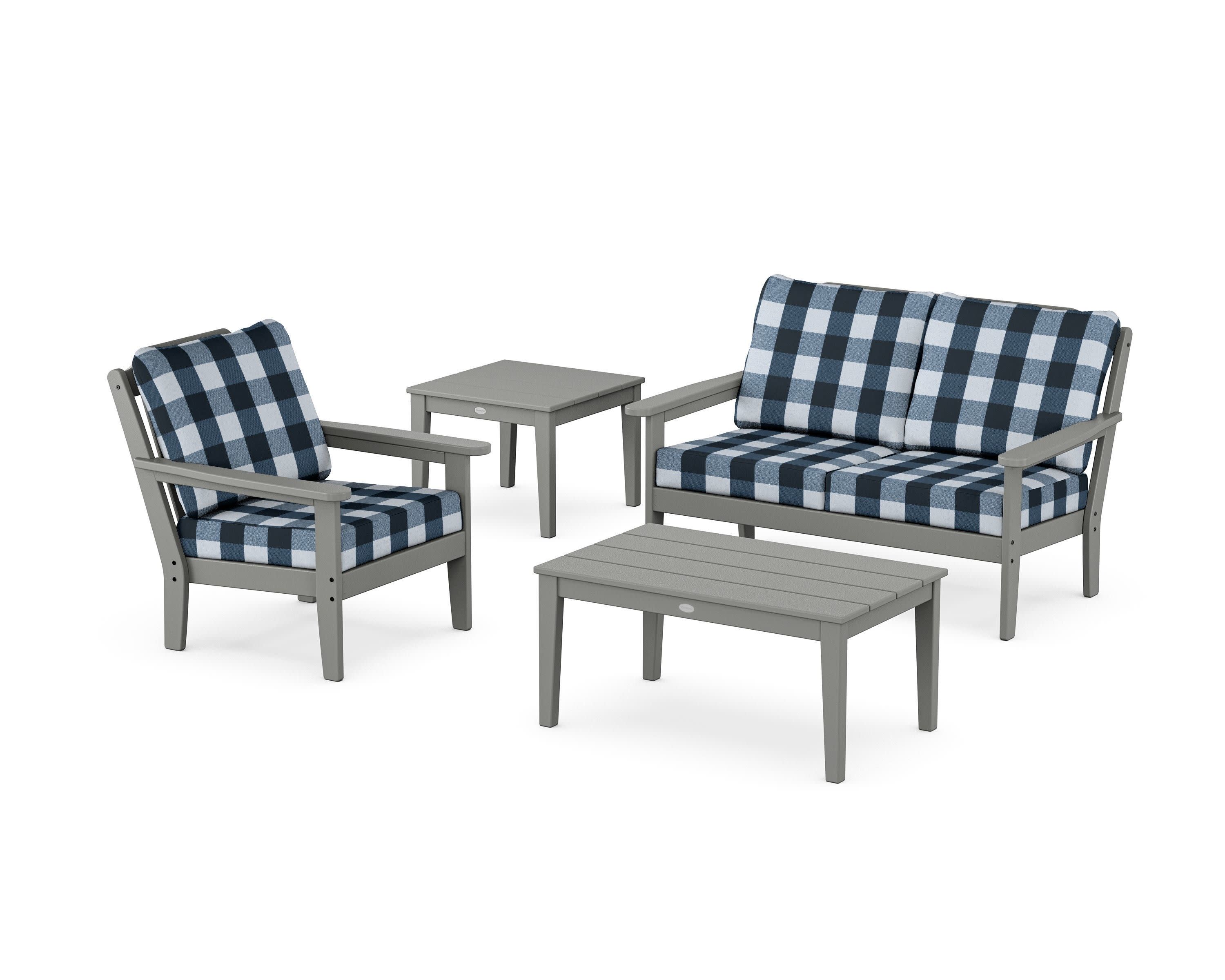 Wovendale 4-Piece Deep Seating Set in Slate Grey / Buffalo Plaid Marine Indigo