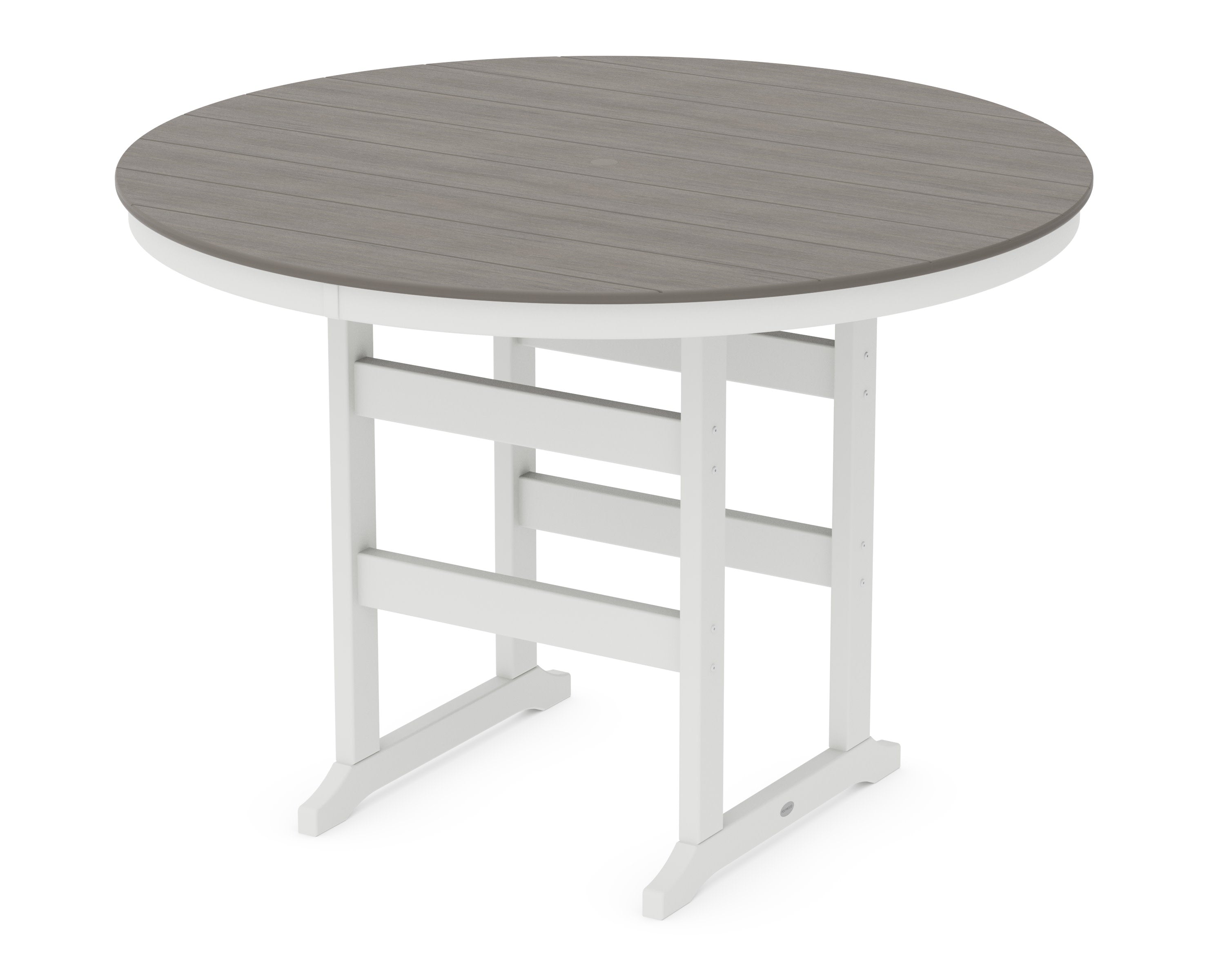 60" Round Farmhouse Bar Table in White / Driftwood