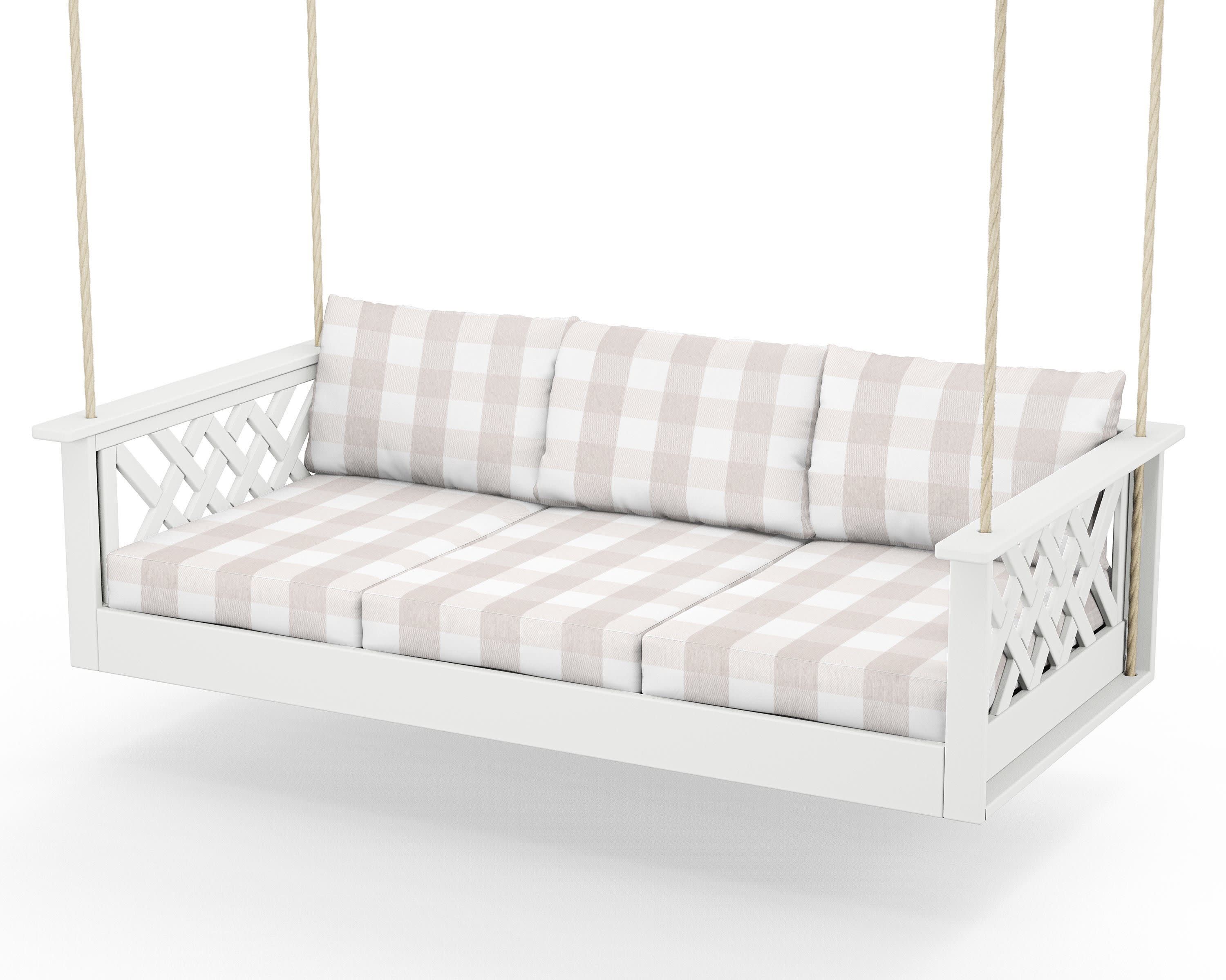 Wovendale Daybed Swing in White / Buffalo Plaid Dune Burlap