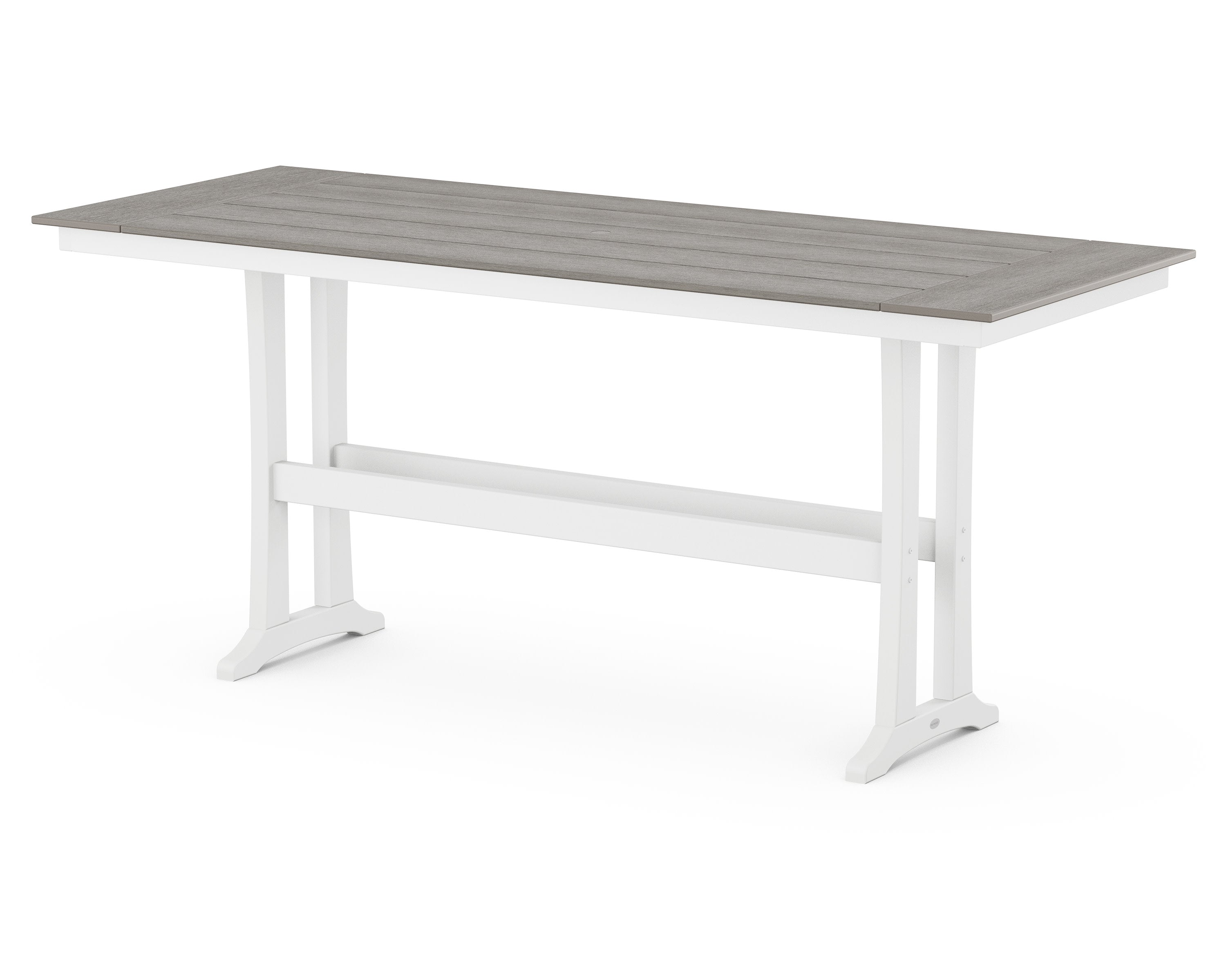 Farmhouse Trestle 38" x 96" Bar Table in White / Driftwood