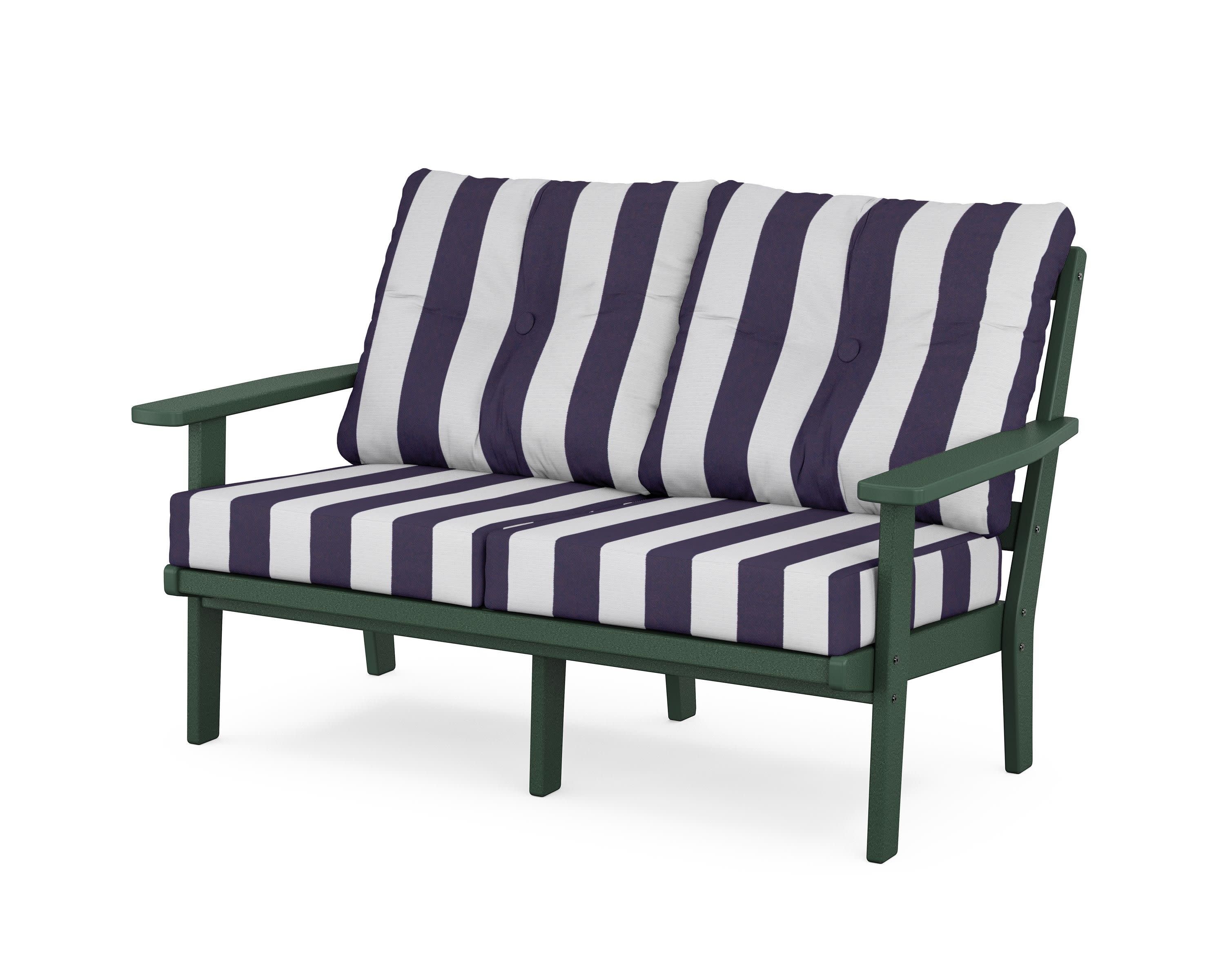 Prairie Deep SeatingLoveseat in Green / Cabana Stripe Navy