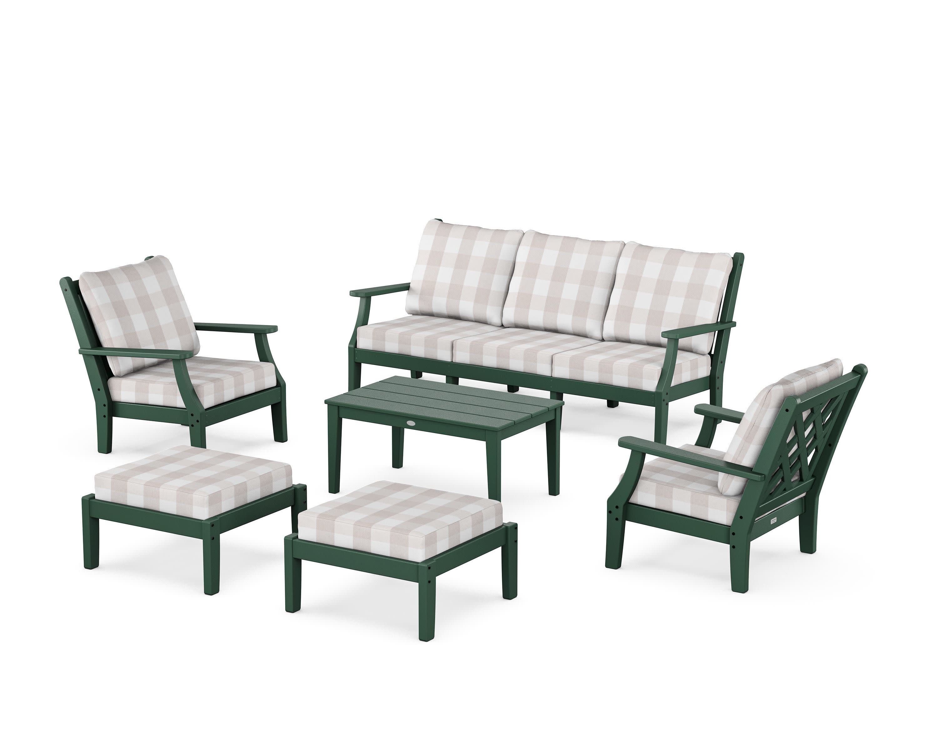 Wovendale 6-Piece Lounge Sofa Set in Green / Buffalo Plaid Dune Burlap