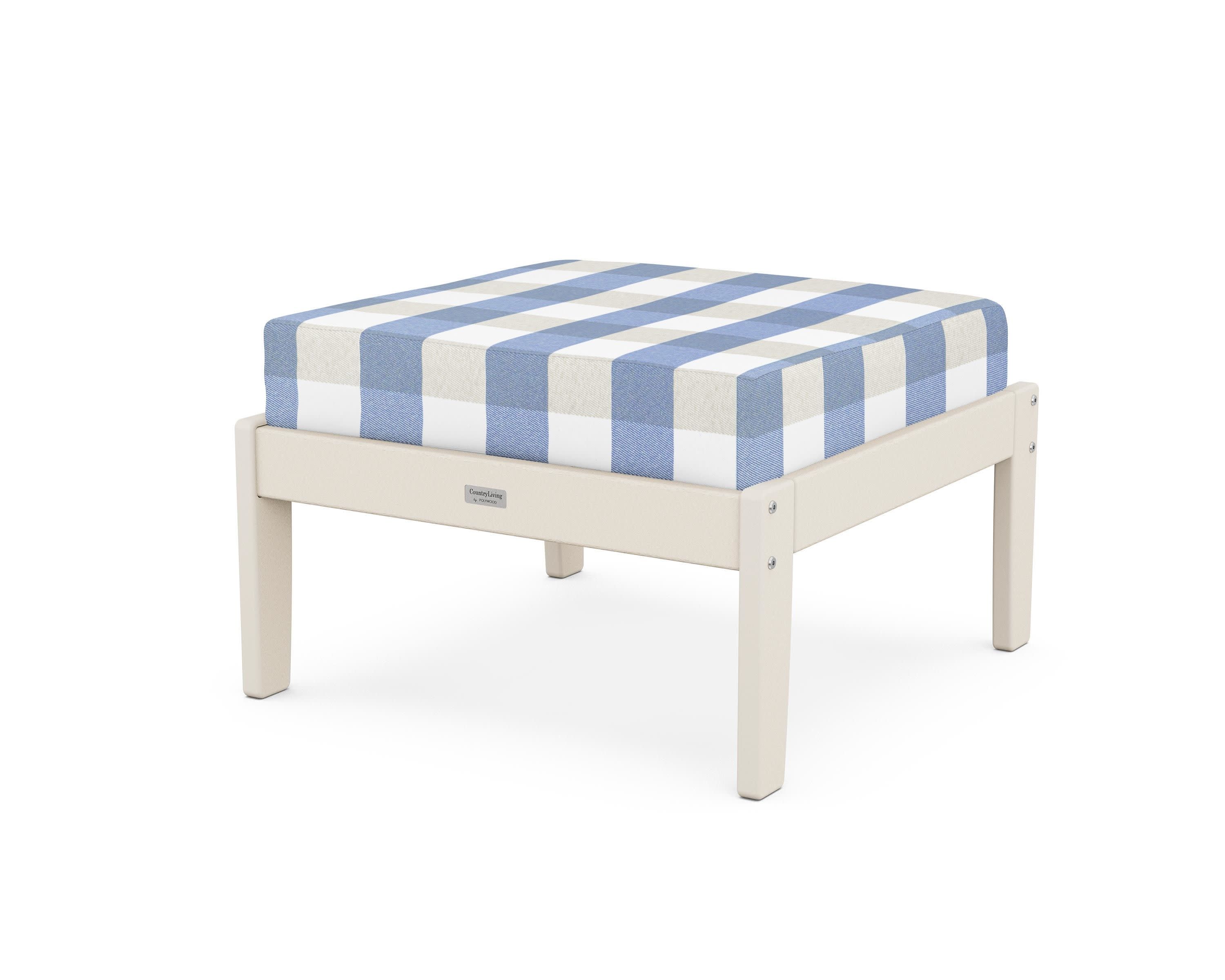 Cottage Deep Seating Ottoman in Sand / Buffalo Plaid Sky Blue