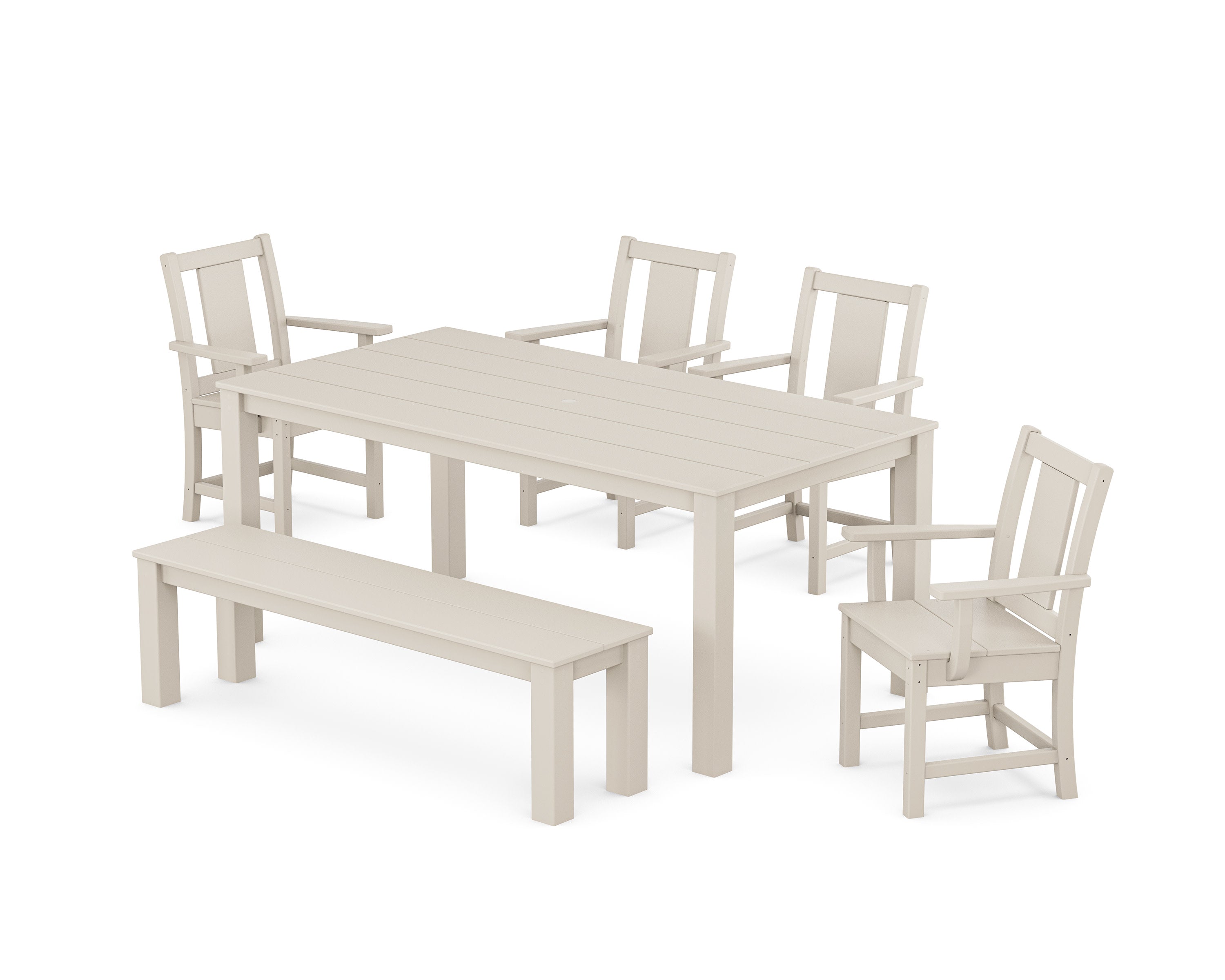 Prairie 6-Piece Parsons Dining Set with Bench in Sand