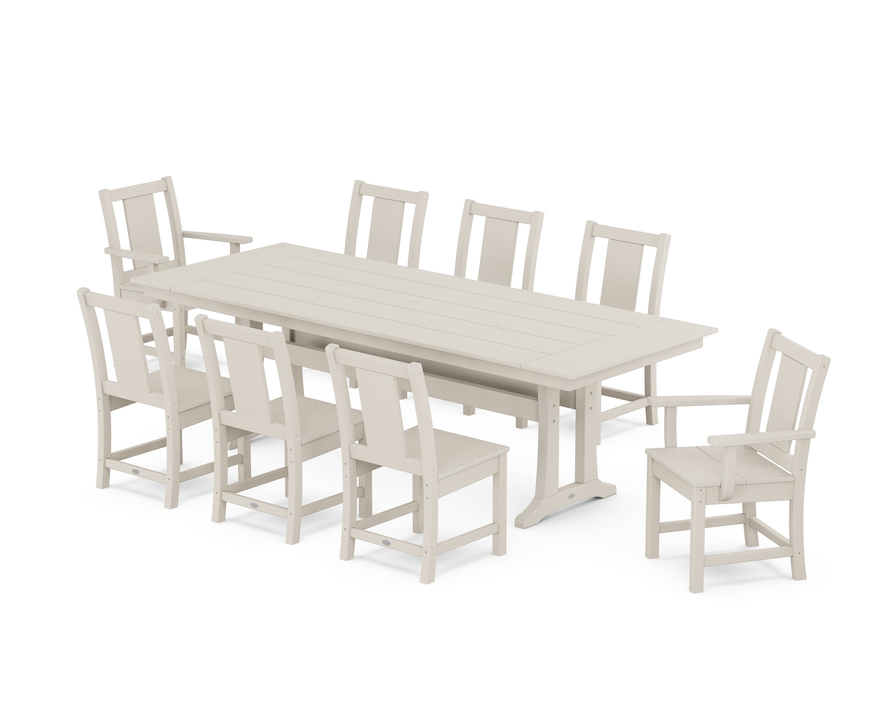 Prairie 9-Piece Farmhouse Dining Set with Trestle Legs in Sand