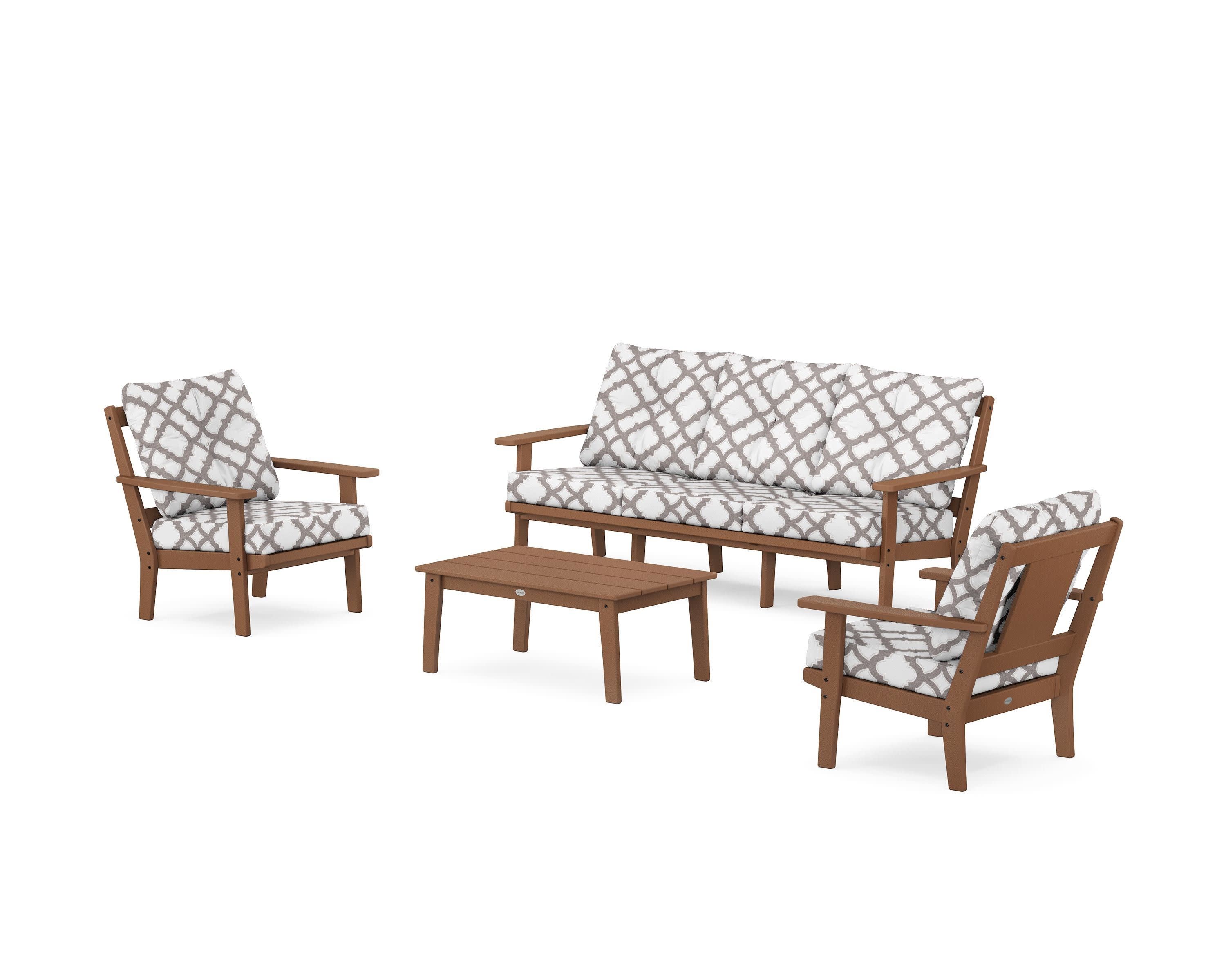 Prairie 4-Piece Deep Seating Set with Sofa in Teak / Trellis Grey Mist