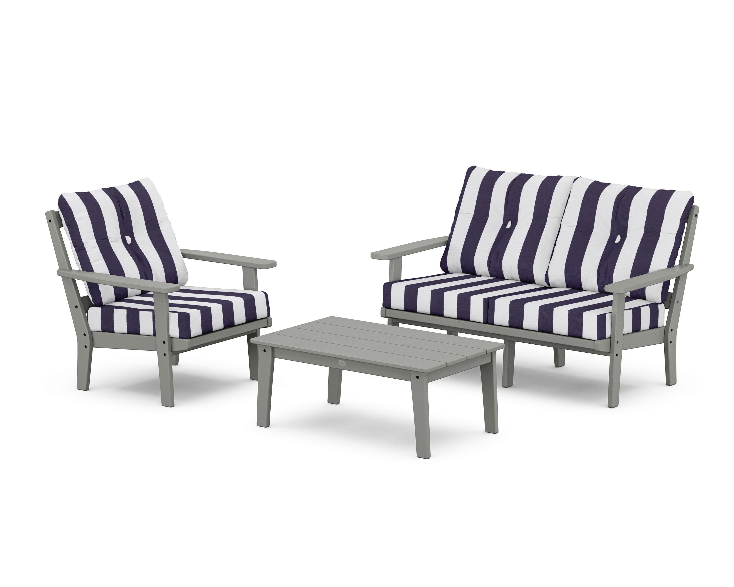 Prairie 3-Piece Deep Seating Set with Loveseat in Slate Grey / Cabana Stripe Navy