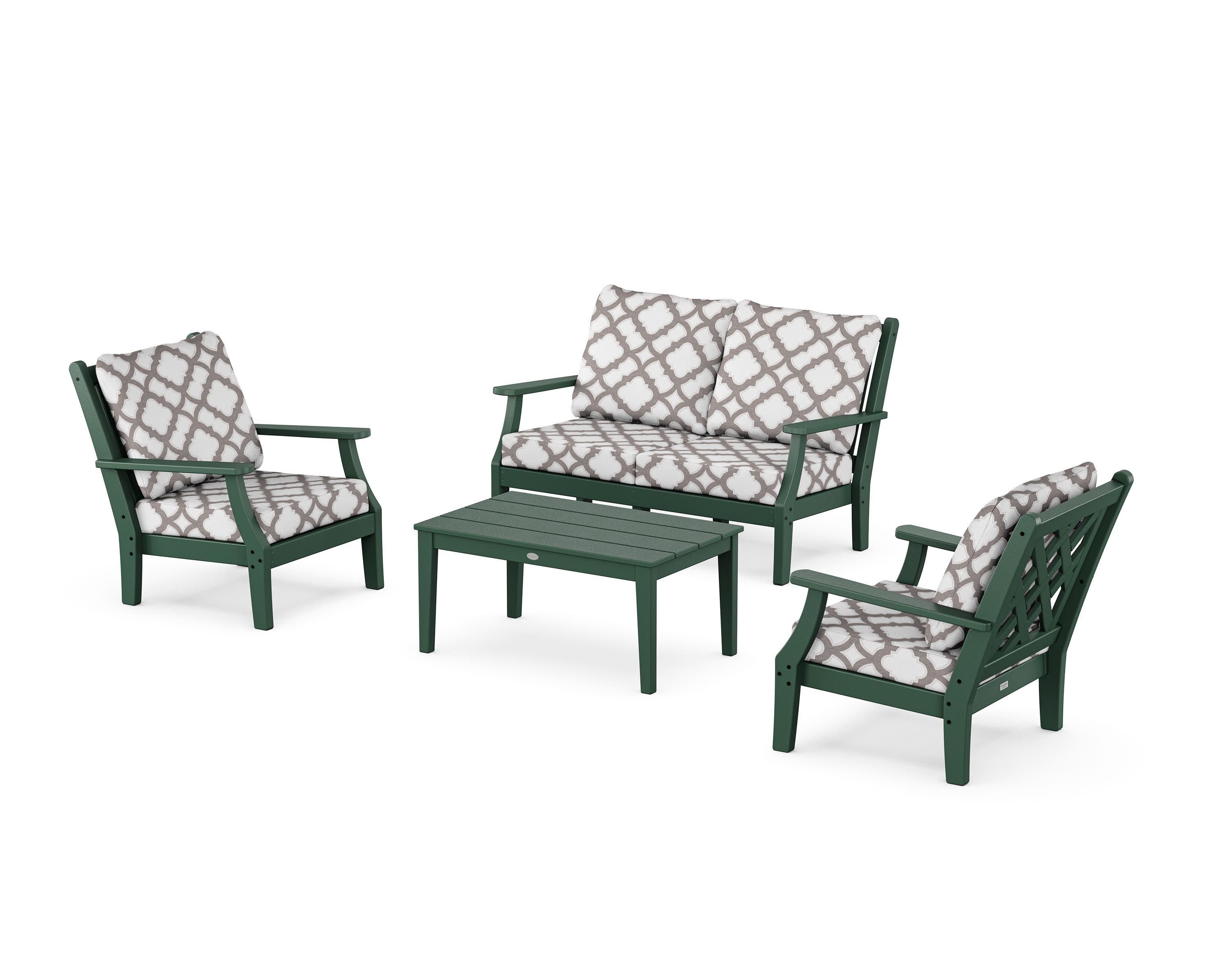 Wovendale 4-Piece Deep Seating Set with Loveseat in Green / Trellis Grey Mist