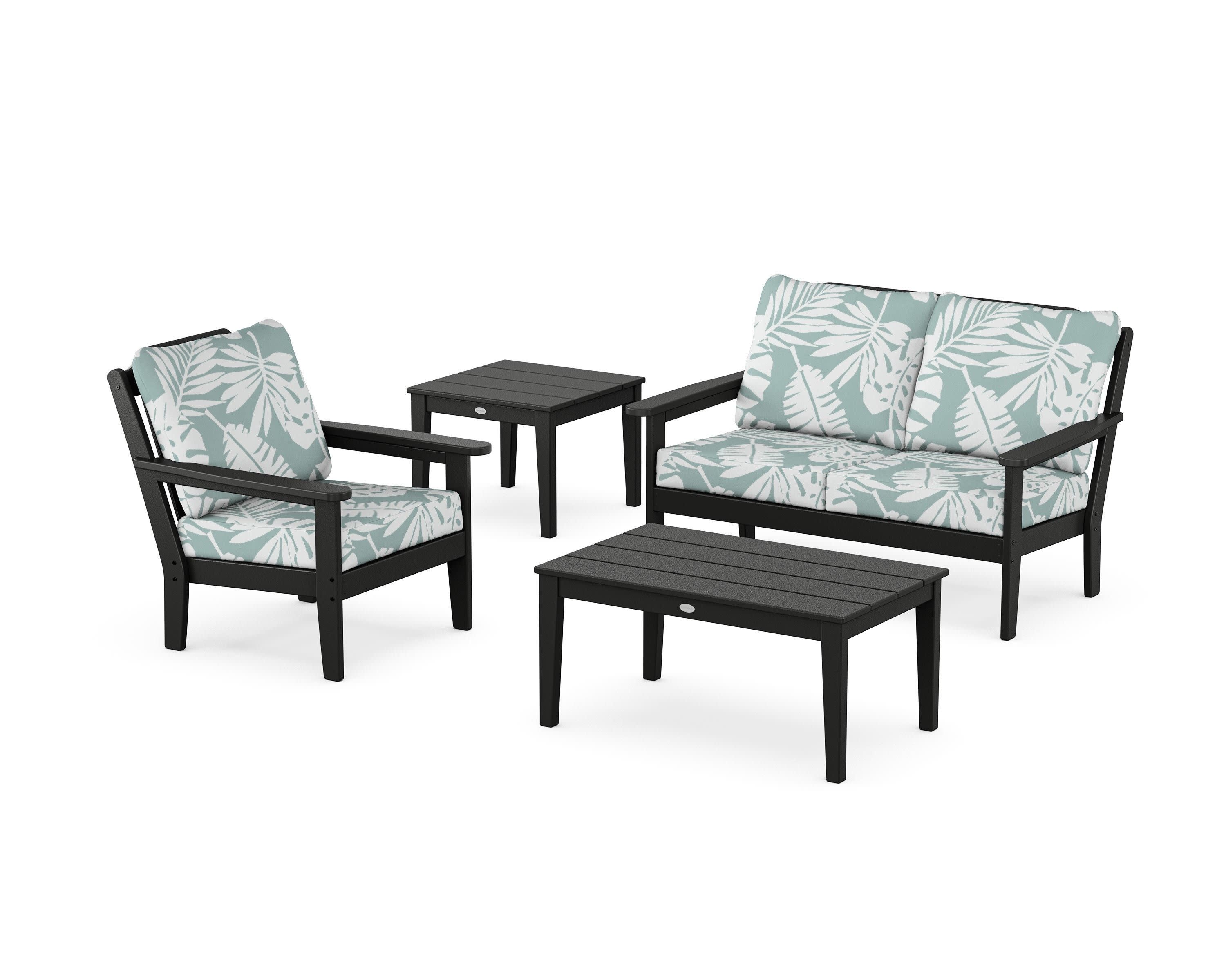 Wovendale 4-Piece Deep Seating Set in Black / Leaf Glacier Spa
