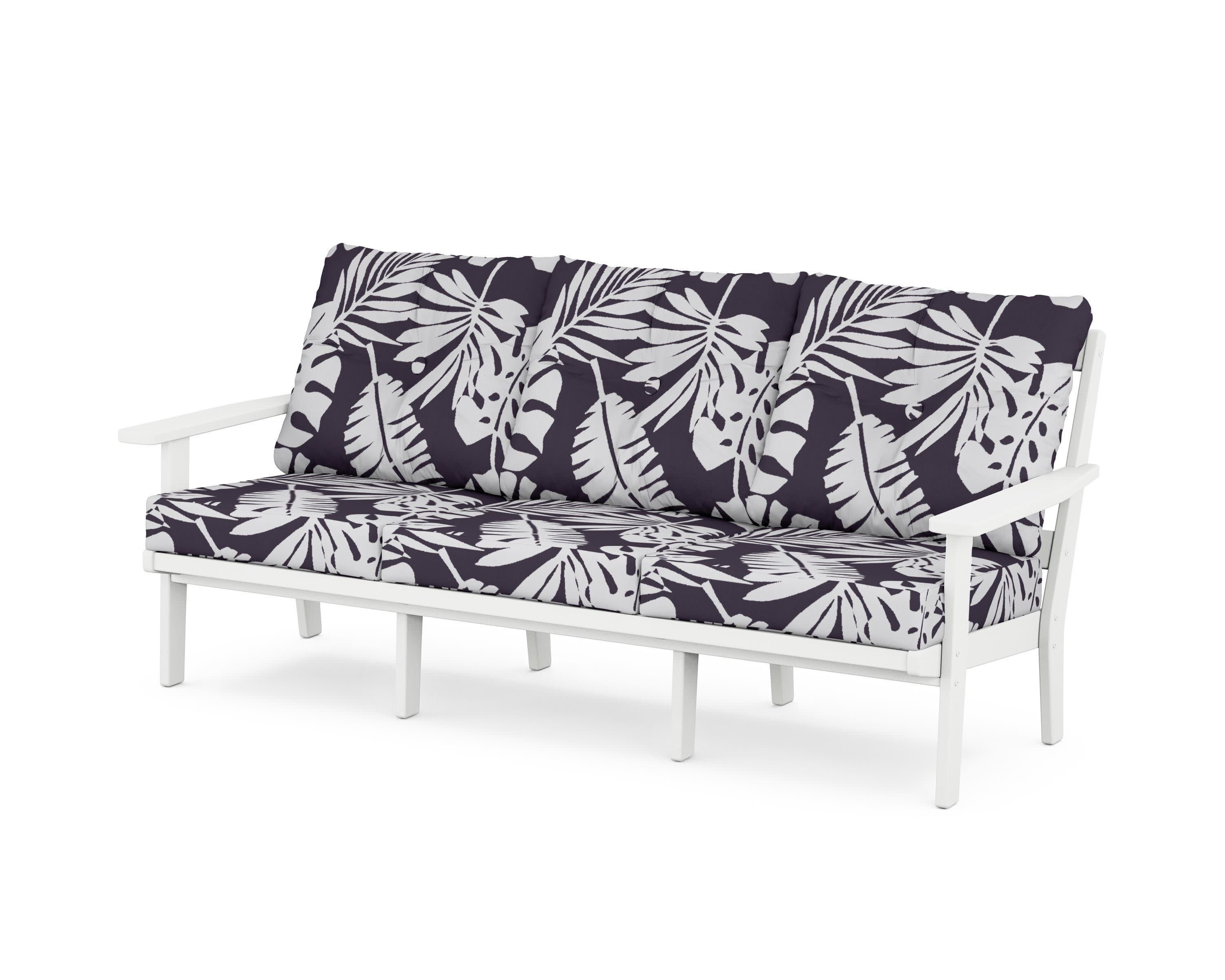 PrairieDeep Seating Sofa in White / Leaf Navy
