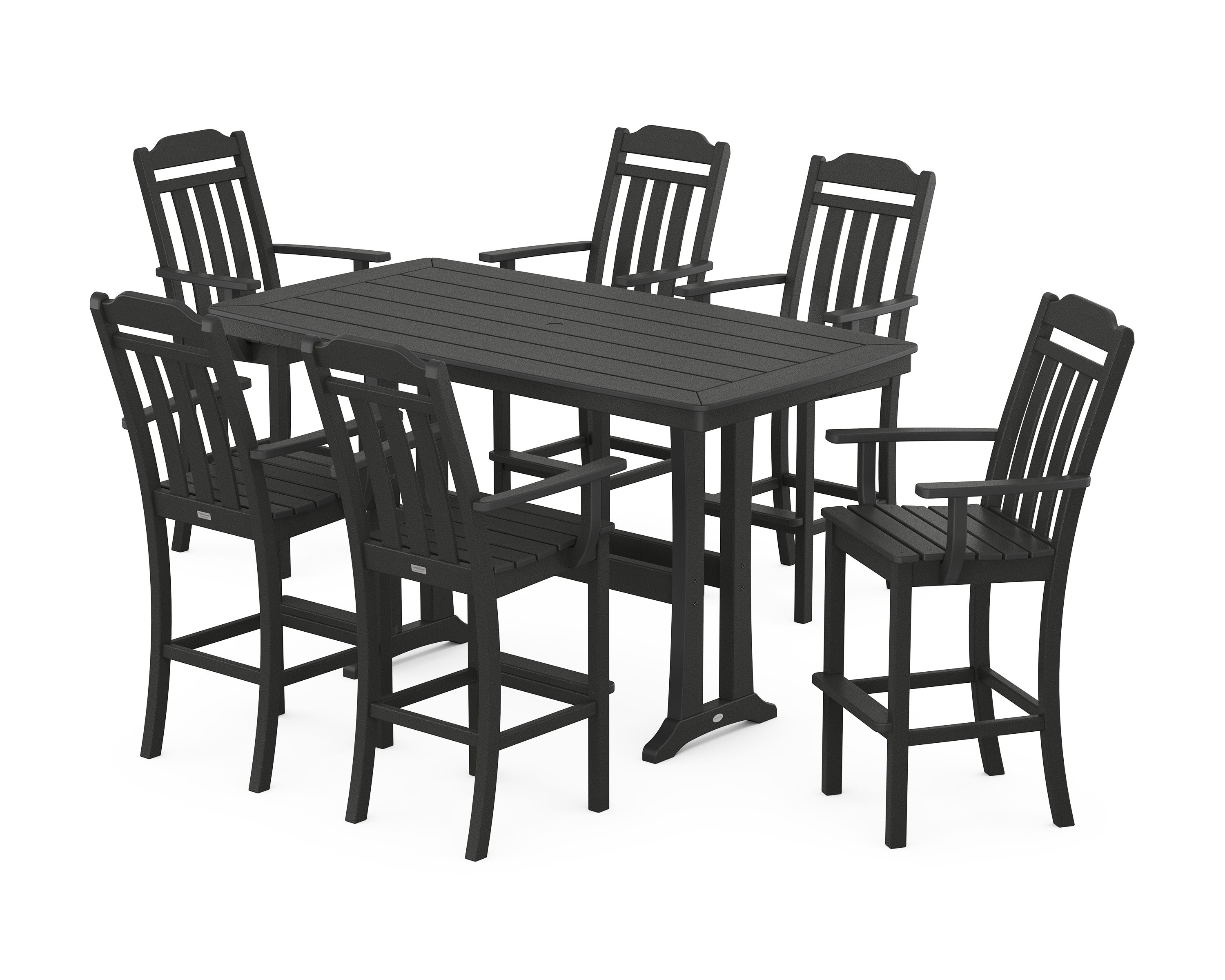 Cottage Arm Chair 7-Piece Bar Set with Trestle Legs in Black