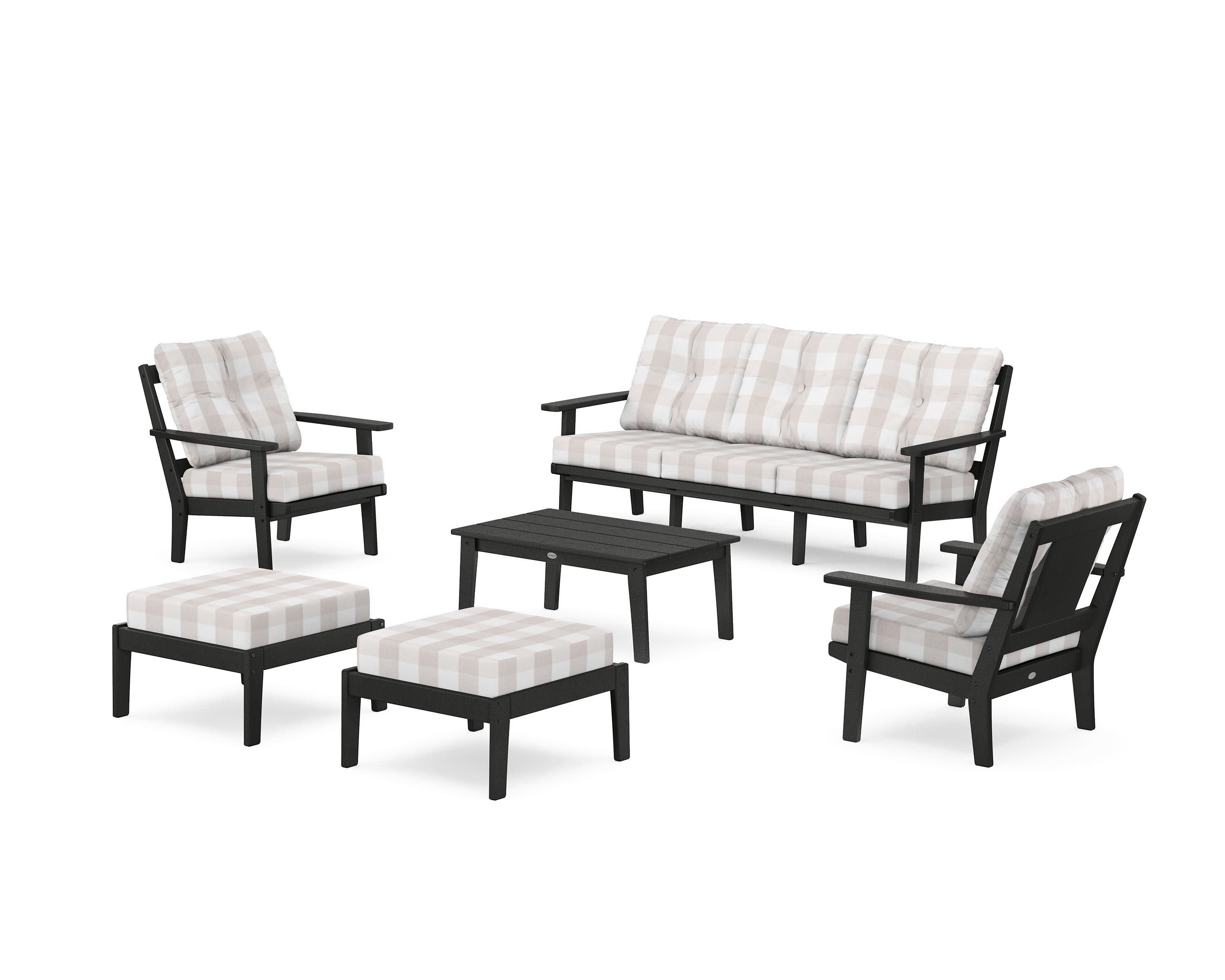 Prairie 6-Piece Lounge Sofa Set in Black / Buffalo Plaid Dune Burlap
